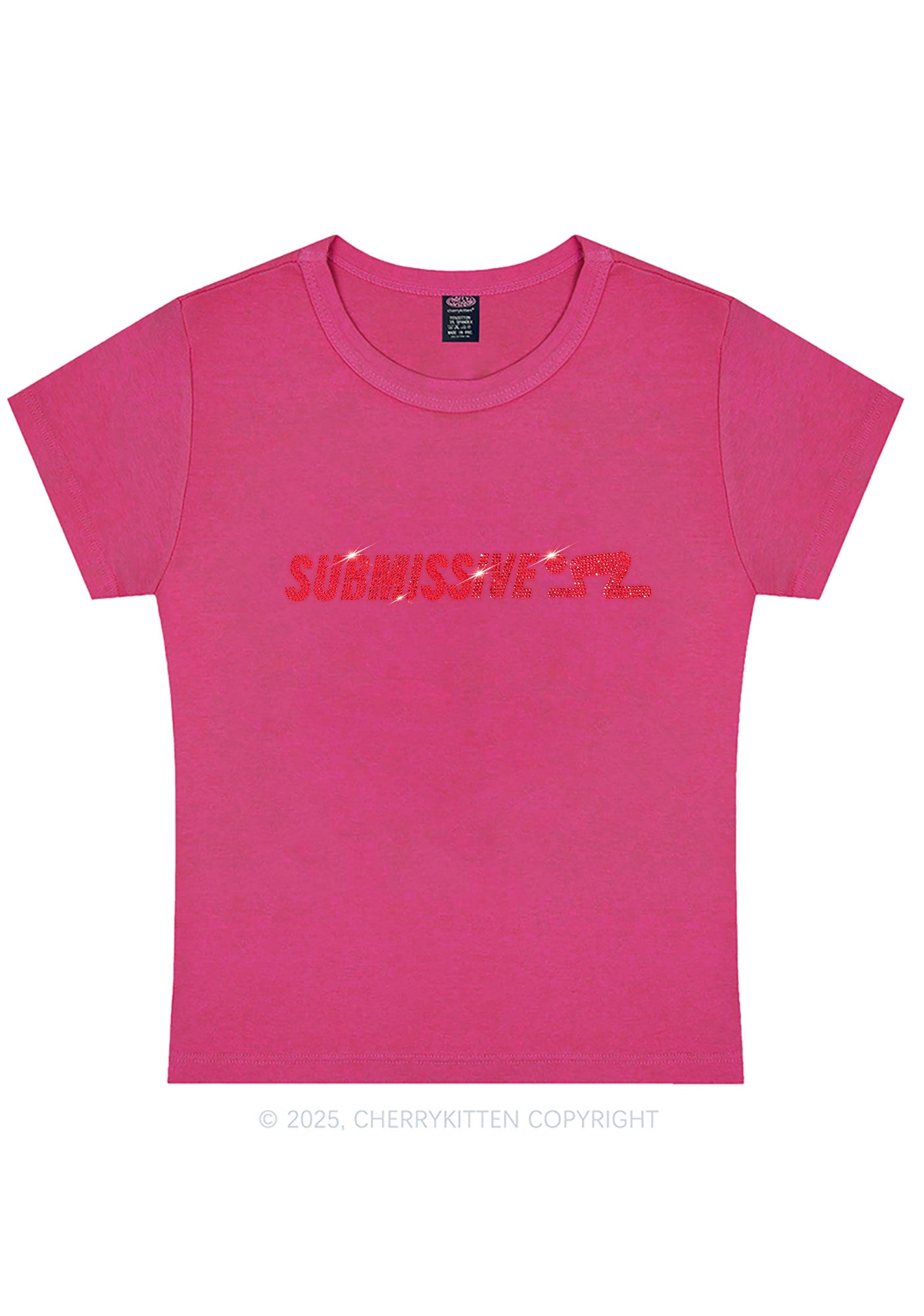 Rhinestone Submissive Man Y2K Baby Tee Cherrykitten