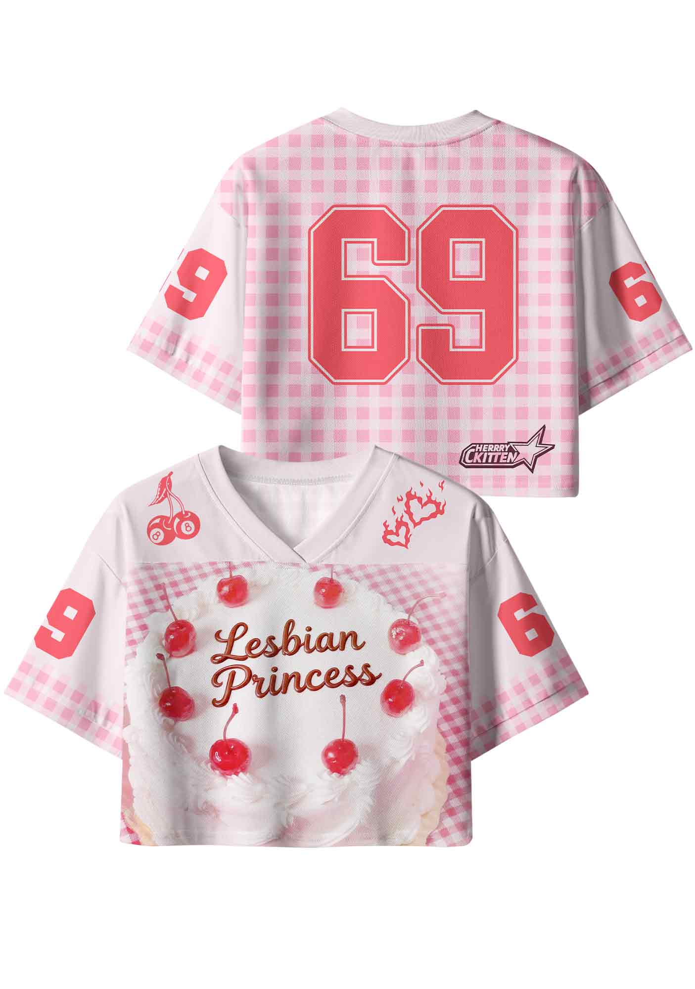 Lesbian Princess Cake Pink Plaid Pride Y2K Crop Sport Jersey Shirts Cherrykitten