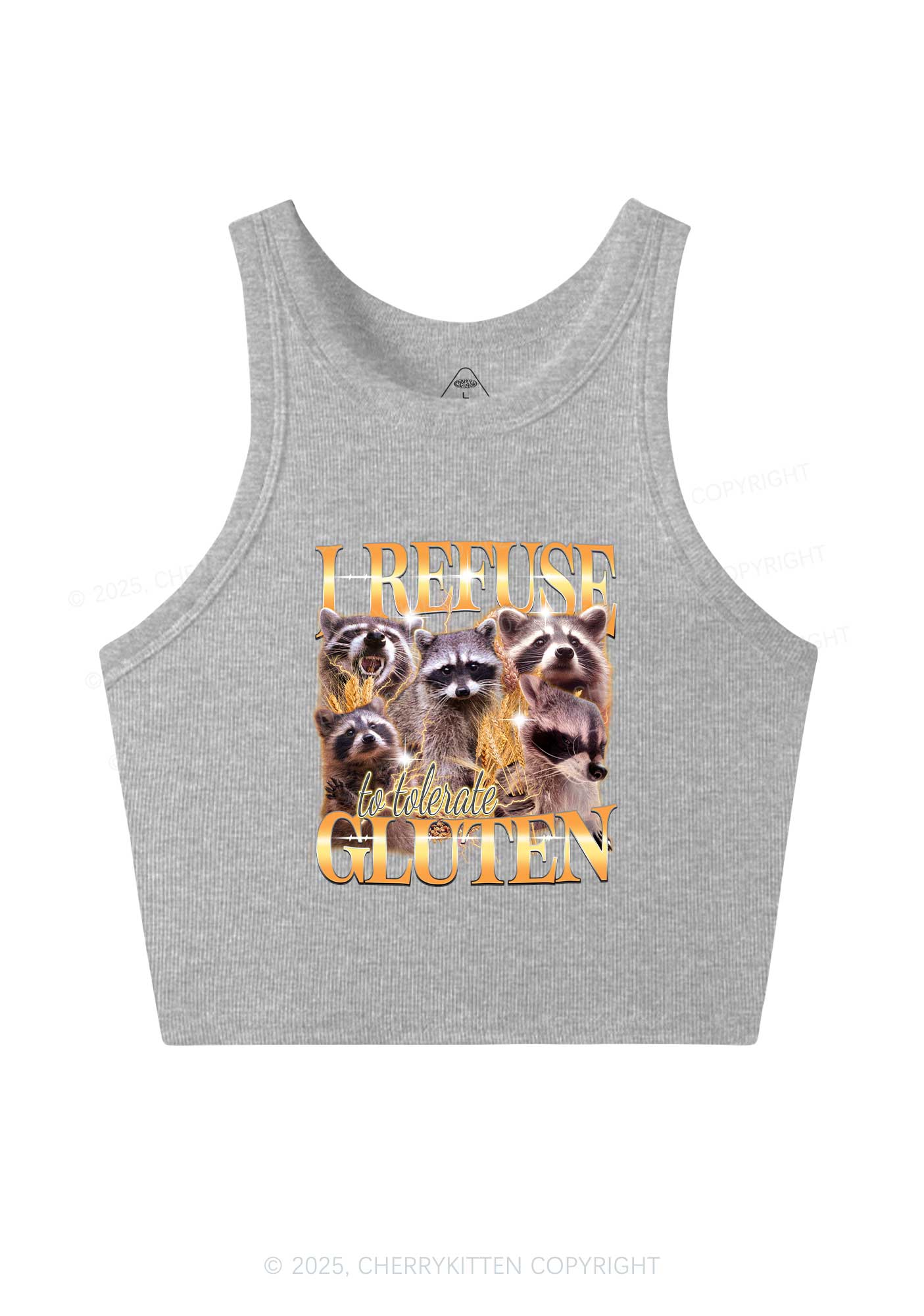 Raccoons Refuse Tolerate Gluten Y2K Crop Tank Top Cherrykitten