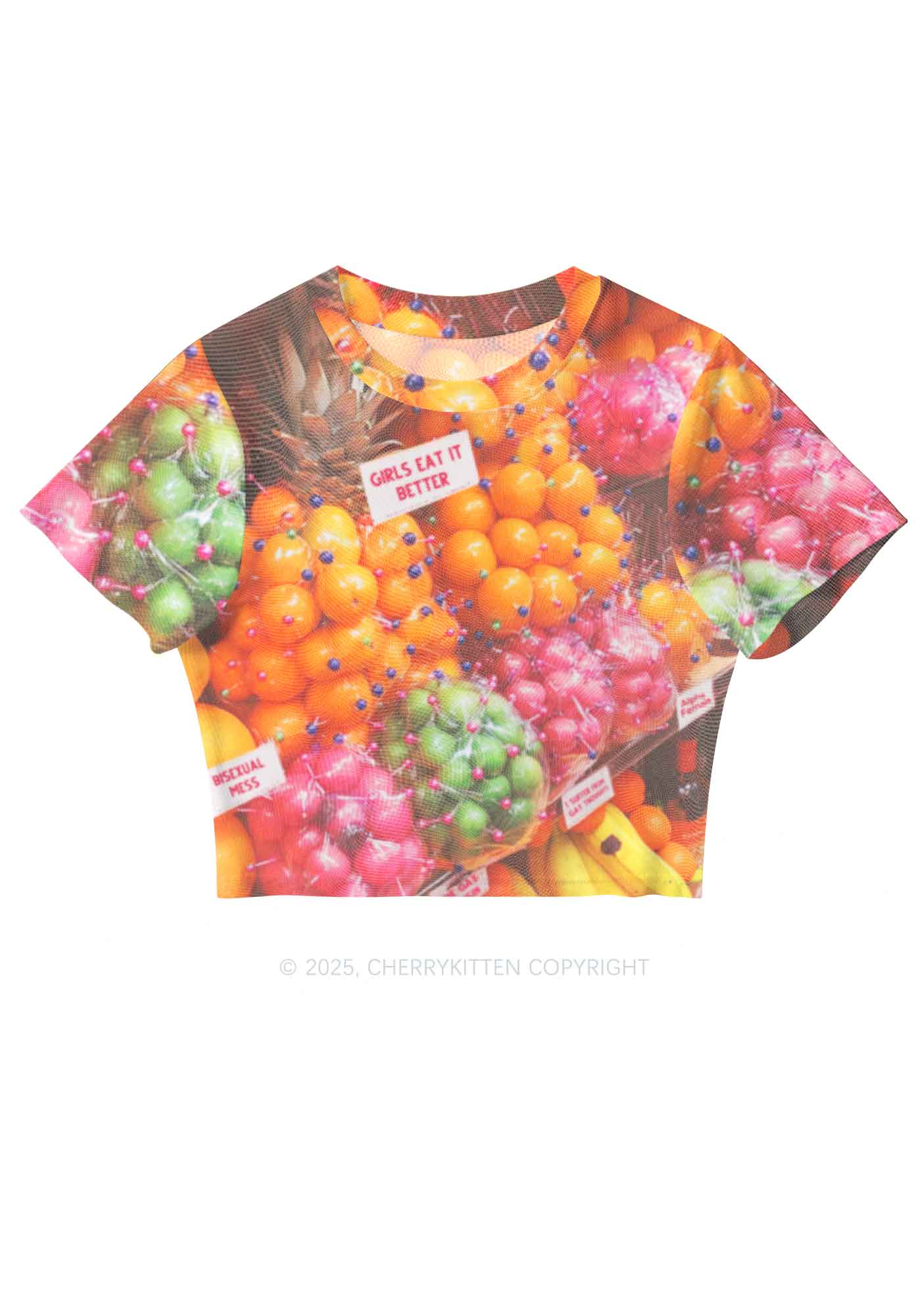 Bisexual Fruit Pride Y2K Mesh Crop Top Cherrykitten