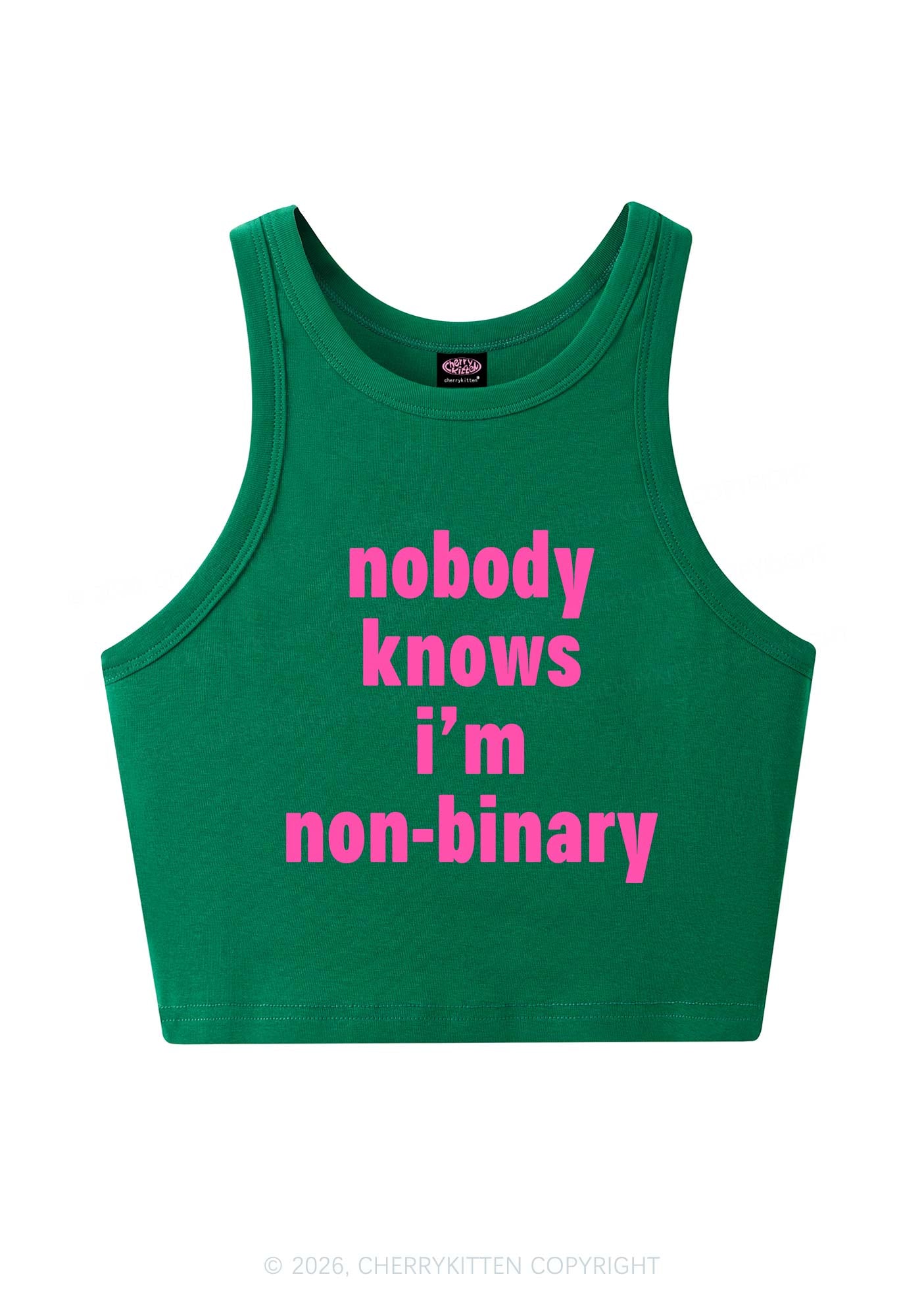 Nobody Knows Im Nonbinary Pride Y2K Crop Tank Top Cherrykitten