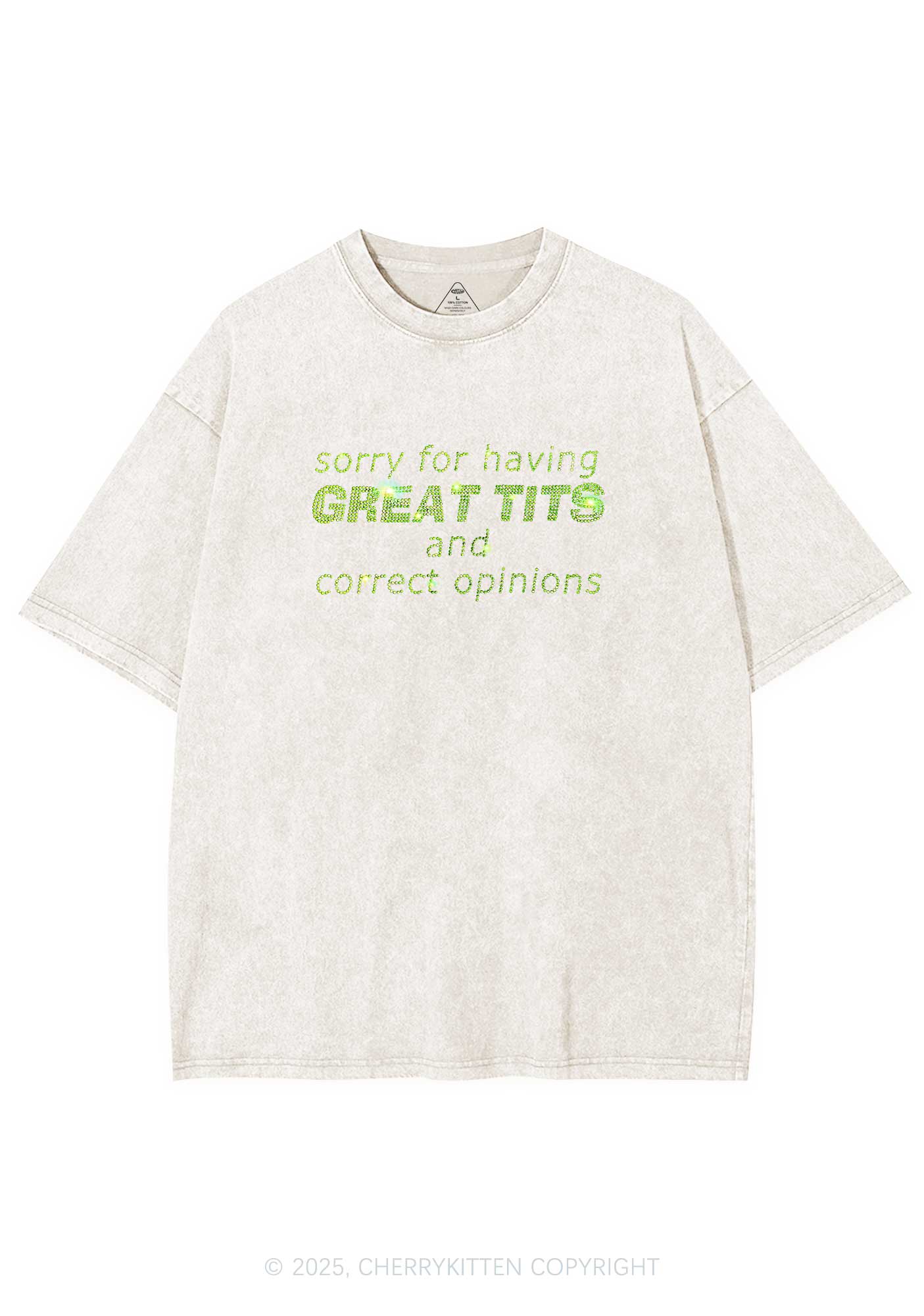 Rhinestone Sorry For Having Correct Opinions Y2K Shirts Washed Tee Cherrykitten