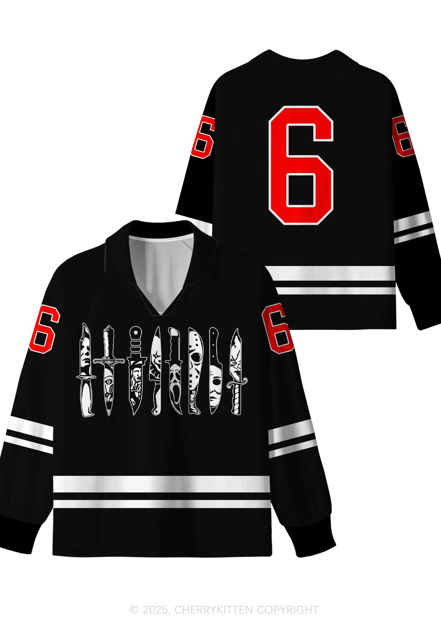 Custom Halloween Ghost Knife Y2K Long Sleeve Sport Jersey Shirts Cherrykitten