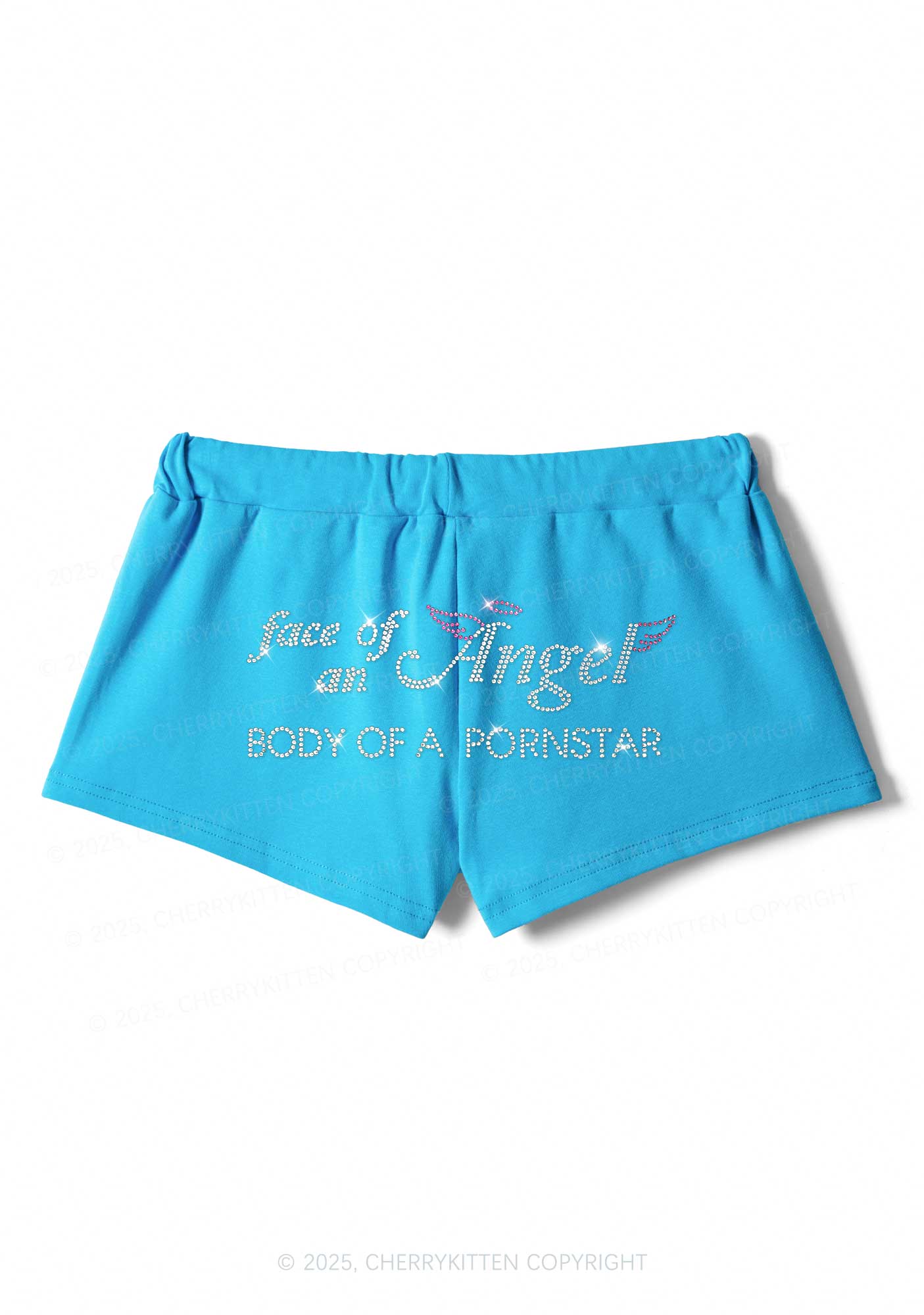 Rhinestone Face Of An Angel Y2K Drawstring Mini Shorts Cherrykitten
