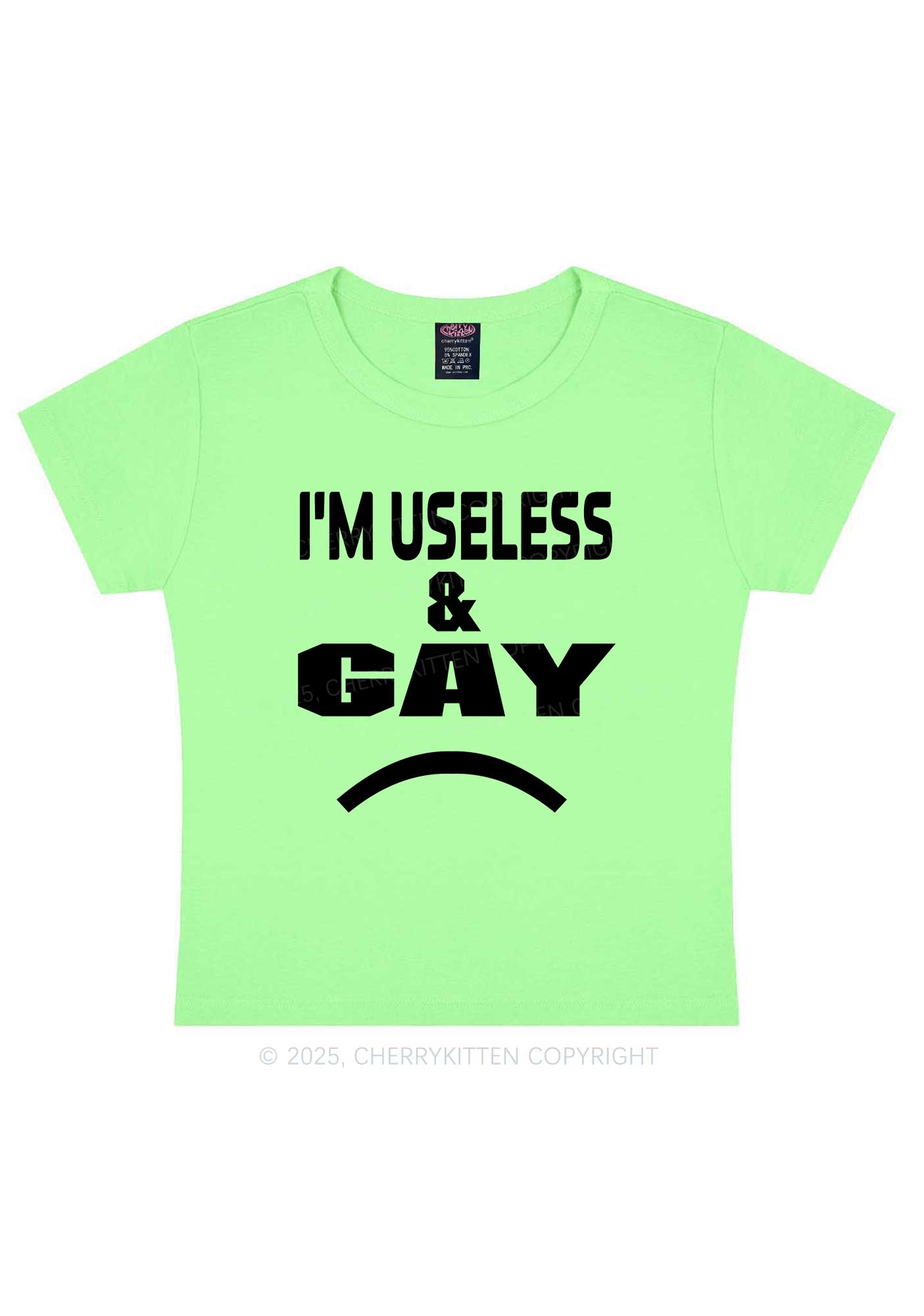 Useless Gay Pride Y2K Baby Tee Cherrykitten