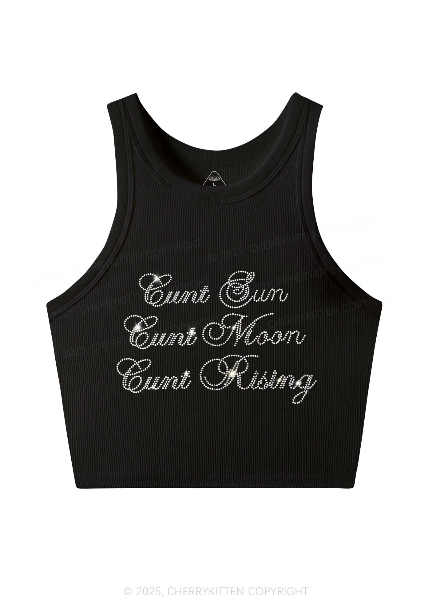Rhinestone Sun Moon Rising Y2K Crop Tank Top Cherrykitten