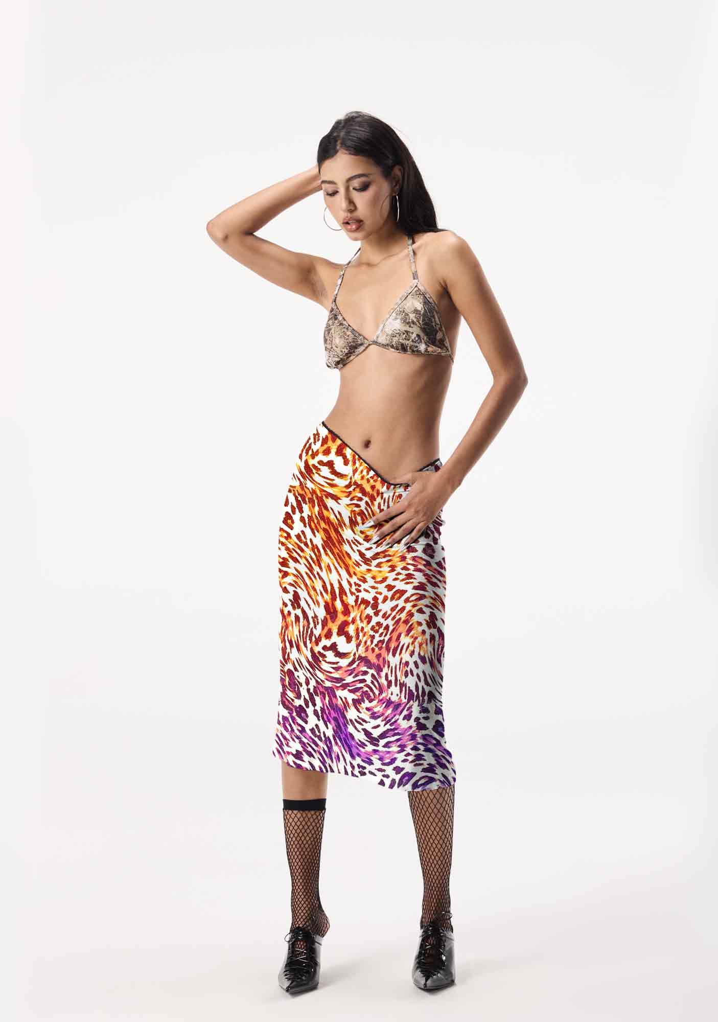 Lesbian Leopard Pride Y2K Print Midi Skirt Cherrykitten