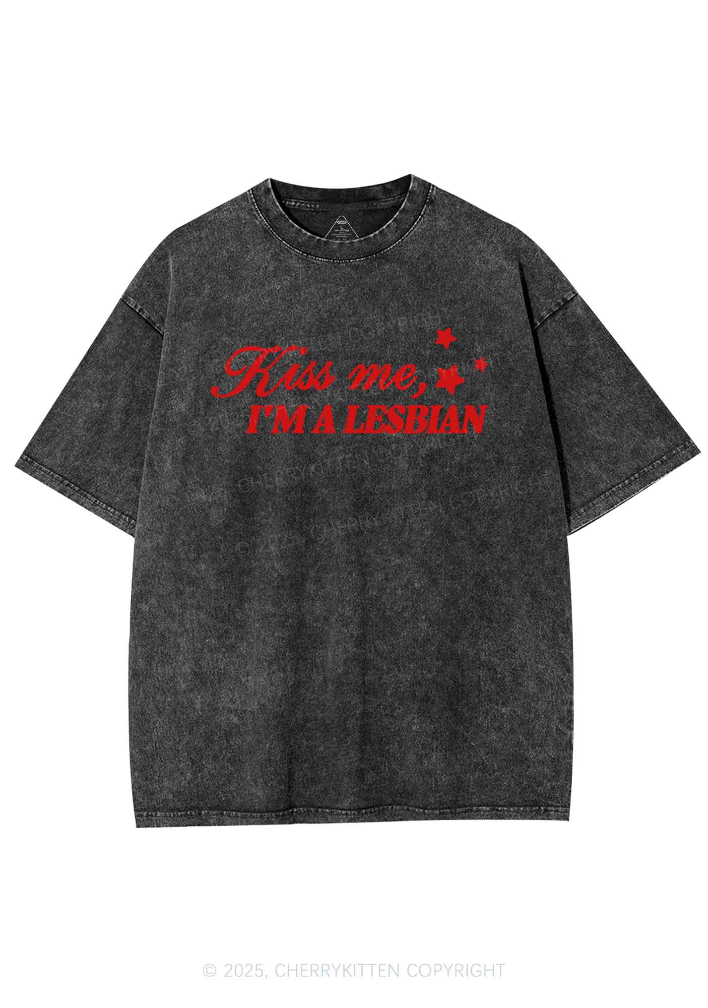 Kiss Me Im Lesbian Pride Y2K Shirts Washed Tee Cherrykitten