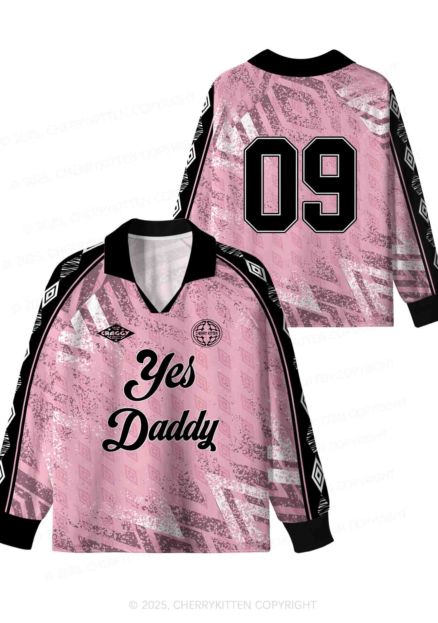 Custom Pink Yes Daddy Y2K Sport Long Sleeve Jersey Shirts Cherrykitten
