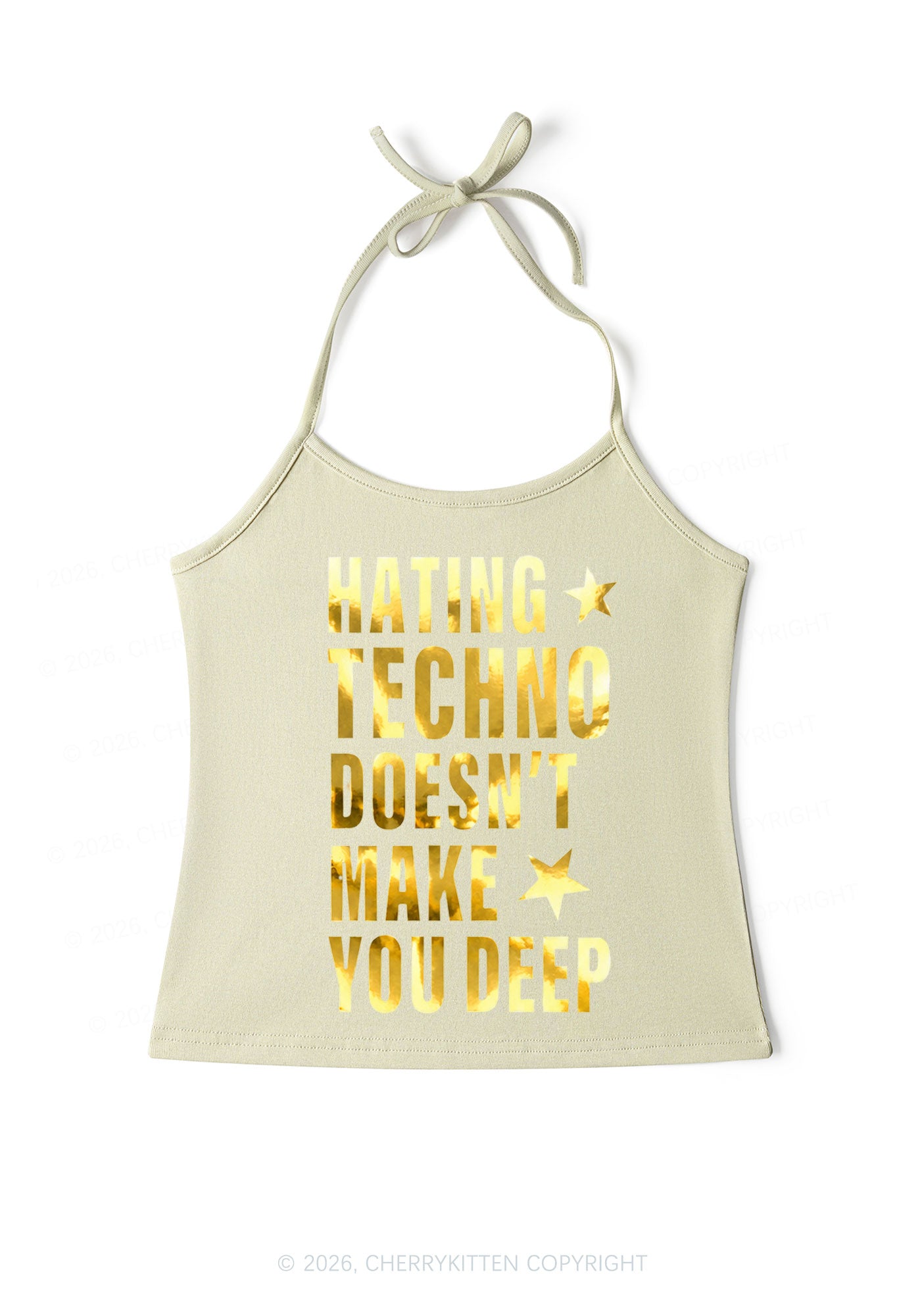 Hating Techno Silver Foil Printed Y2K Halter Neck Cami Cherrykitten