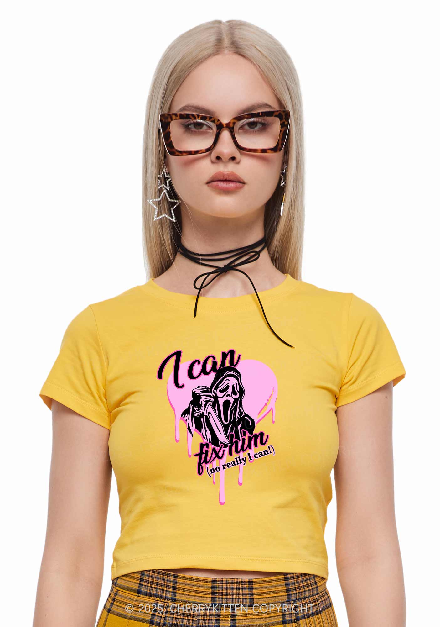 Halloween Ghost Fix Him Y2K Baby Tee Cherrykitten