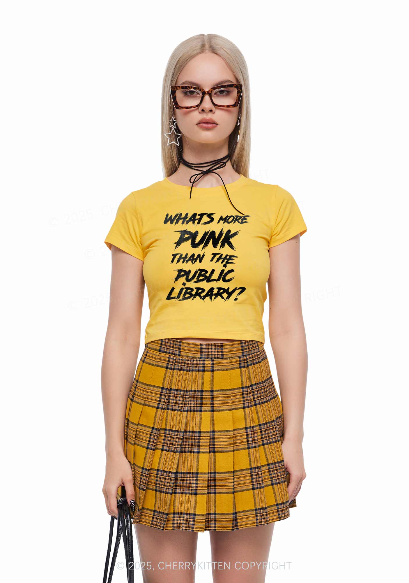 Punk Than Public Library Y2K Baby Tee Cherrykitten