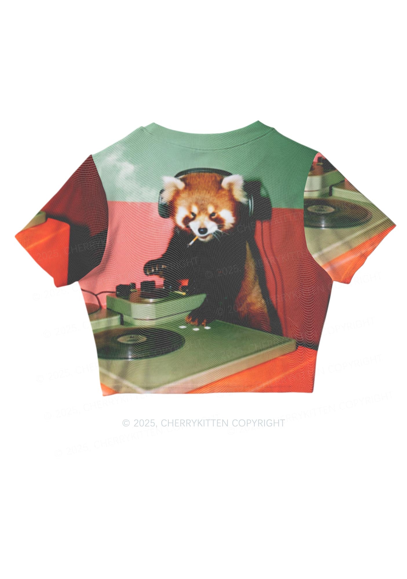 Red Panda Smoke Y2K Mesh Crop Top Cherrykitten