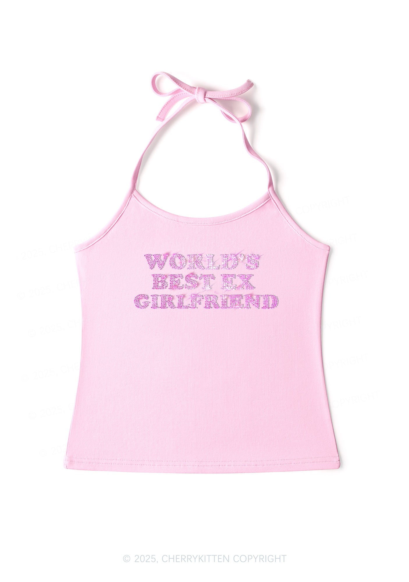 Rhinestone Best Ex Girlfriend Y2K Halter Neck Cami Cherrykitten