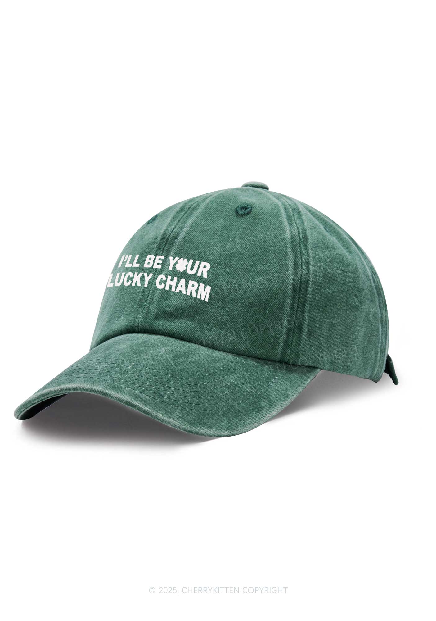 Embroidered Be Your Lucky Charm St Patricks Y2K Washed Baseball Cap Cherrykitten