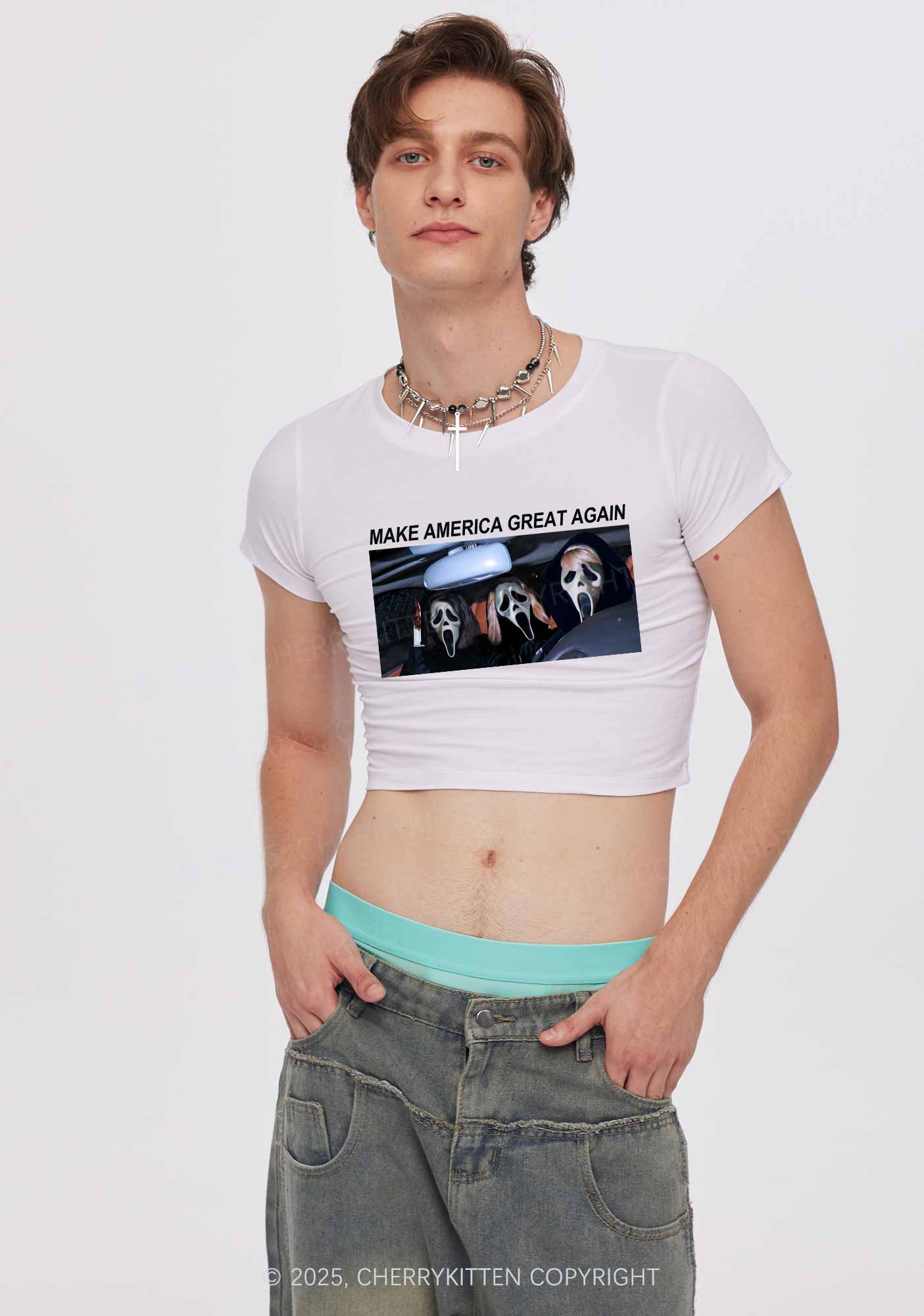 Halloween Ghost Make America Great Again Y2K Baby Tee Cherrykitten