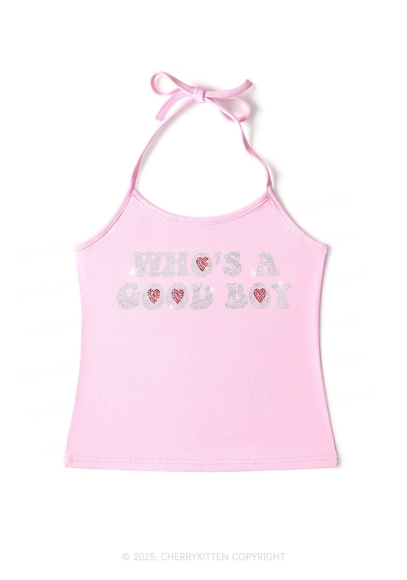 Rhinestone Whos A Good Boy Y2K Halter Neck Cami Cherrykitten