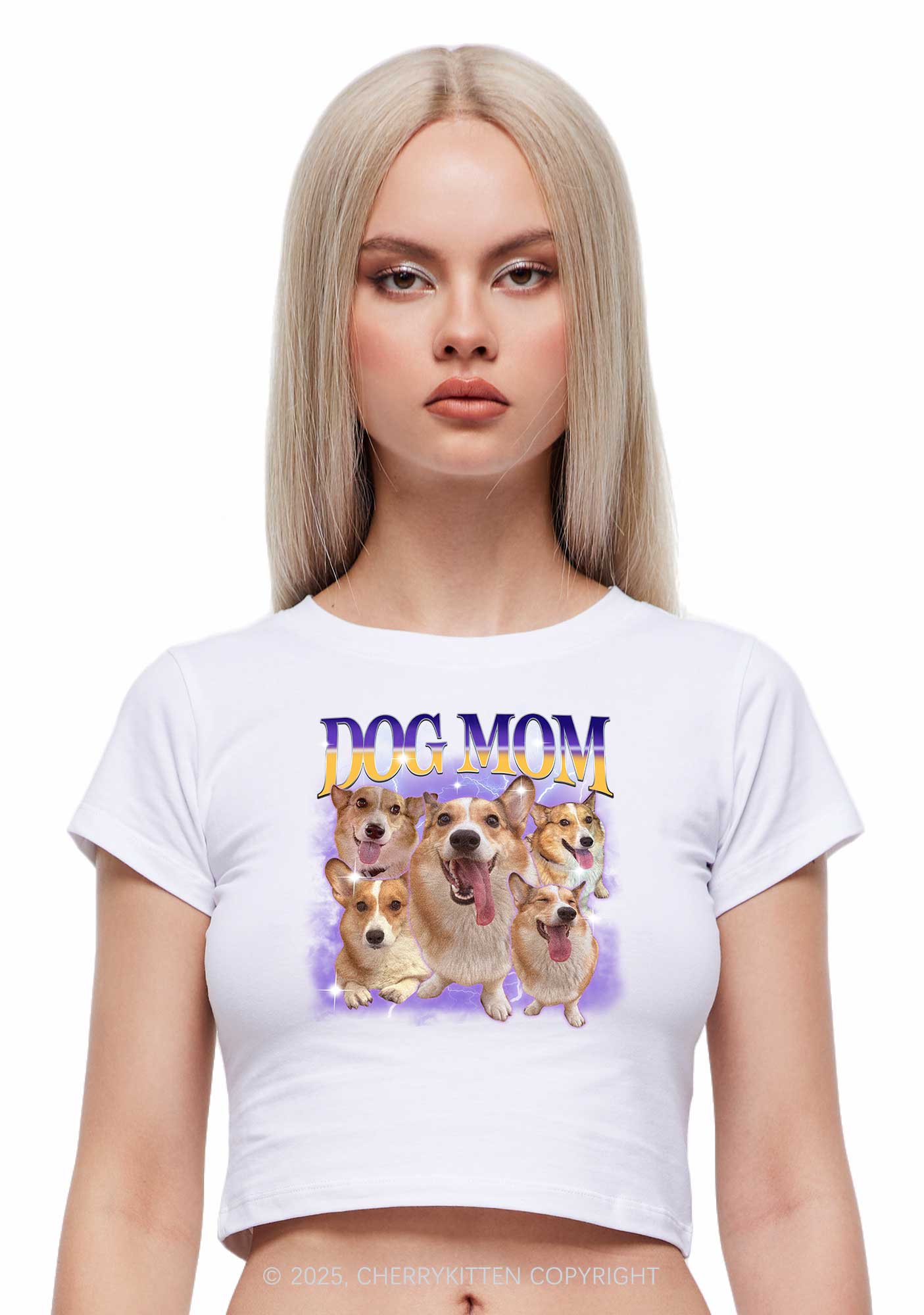 Custom Photo Dog Mom Y2K Baby Tee Cherrykitten