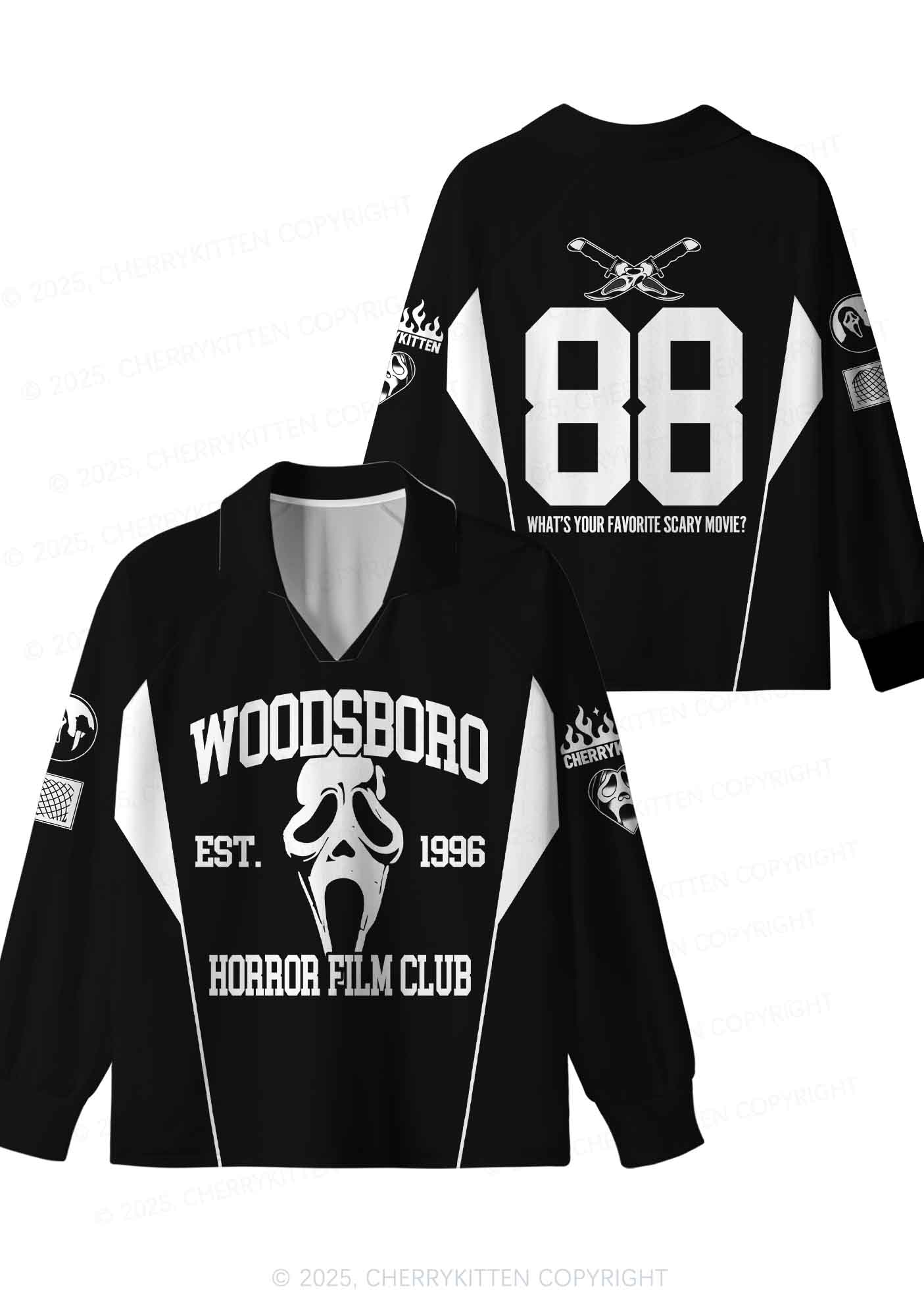 Halloween Custom Black Horror Club Y2K Sport Long Sleeve Jersey Shirts Cherrykitten