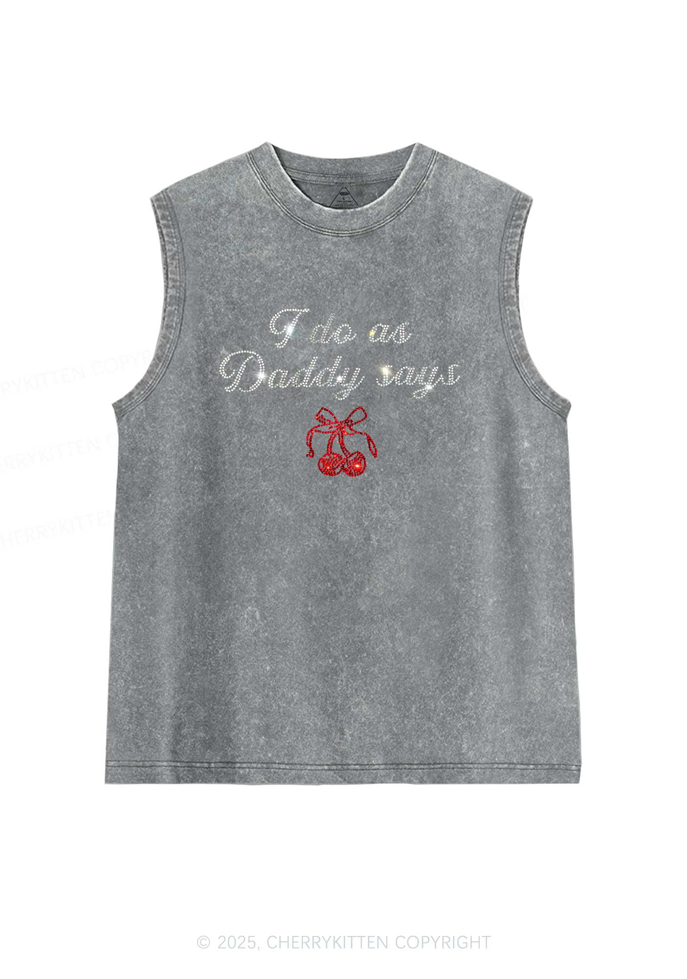 Rhinestone I Do As Daddy Says Y2K Washed Muscle Tank Cherrykitten