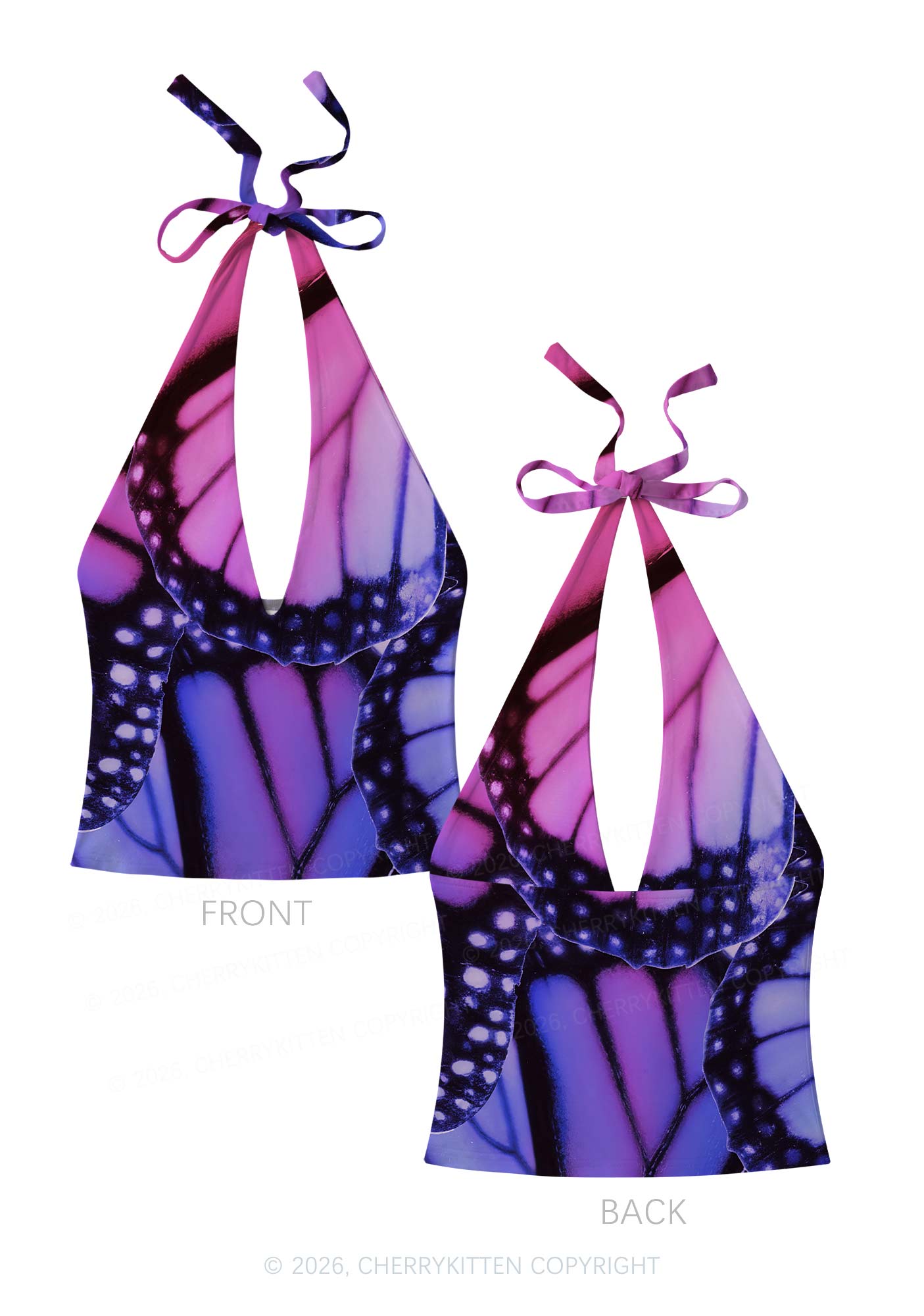 Bisexual Butterfly Wing Pride Y2K Print Halter Deep V Neck Cami Cherrykitten