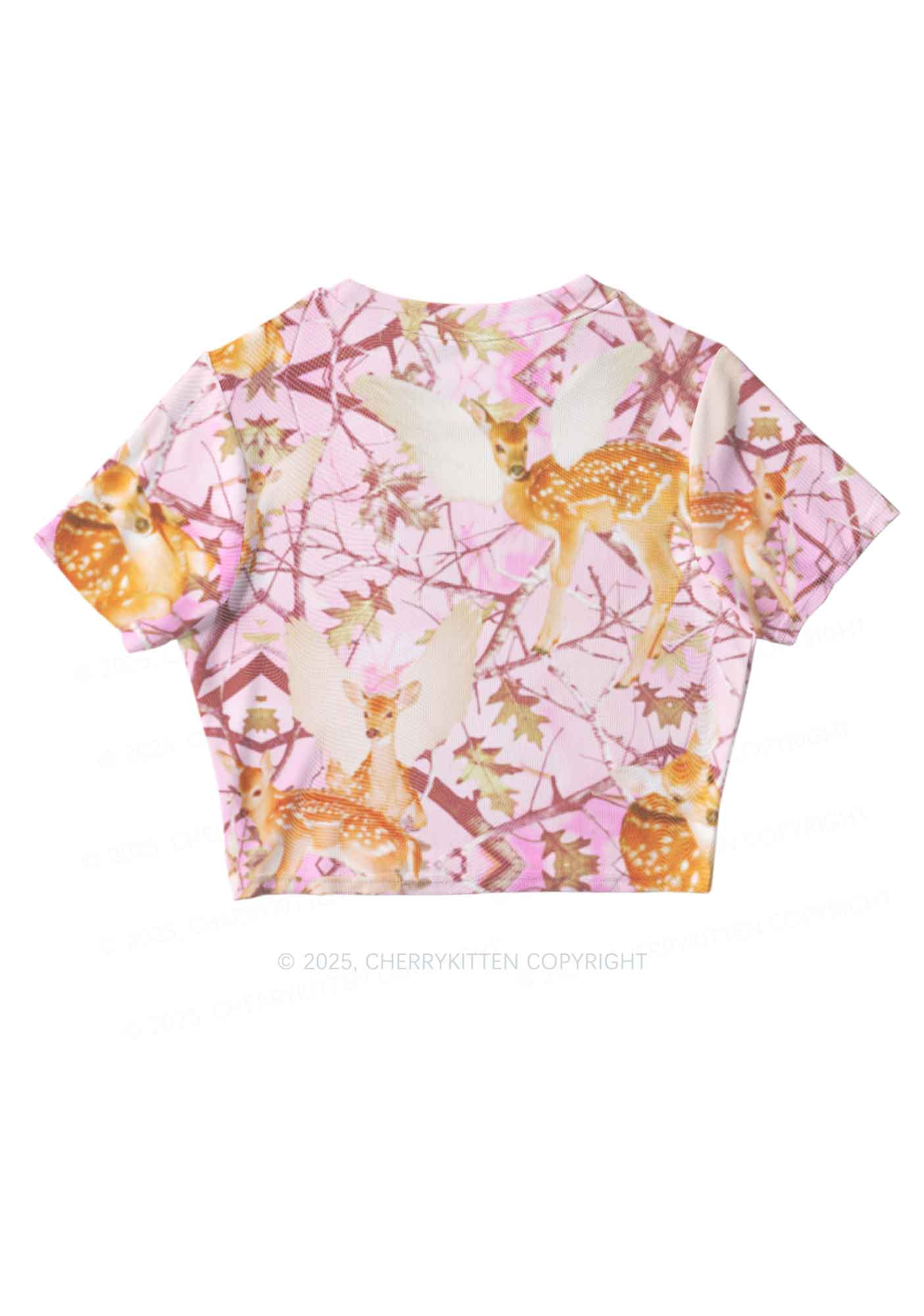 Pink Wood Deer Y2K Mesh Crop Top Cherrykitten