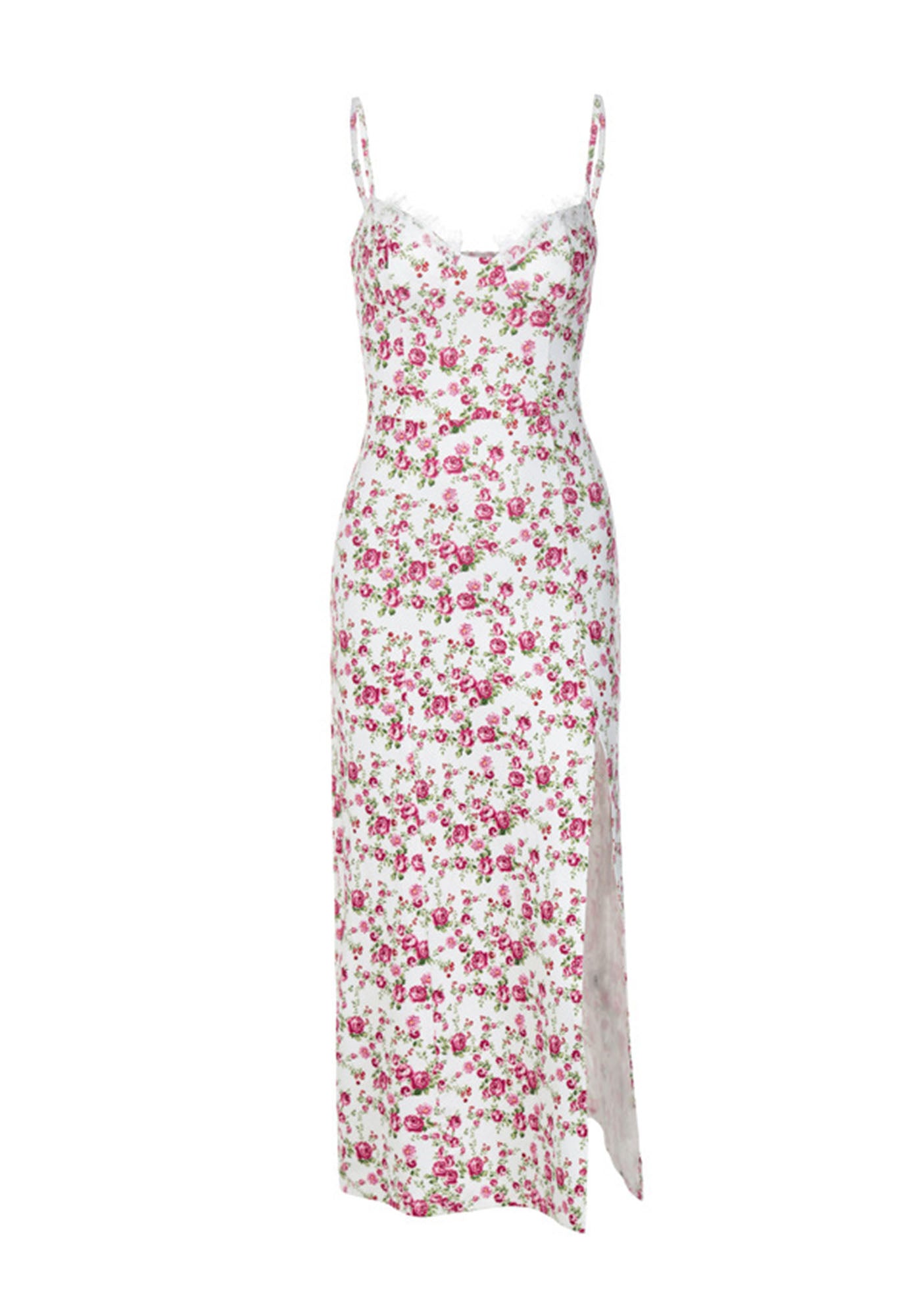 Floral Slit Low Cut Sling Dress