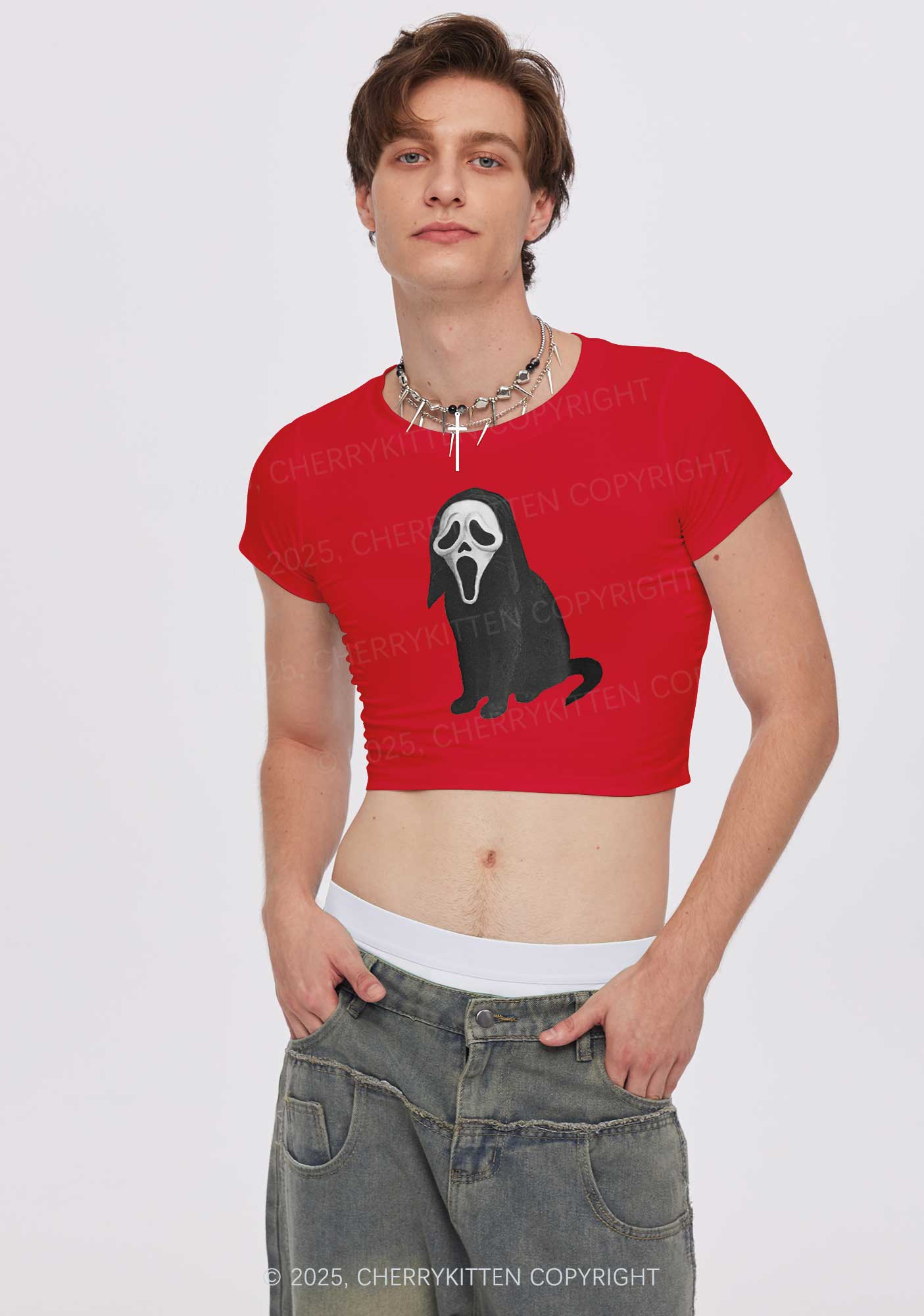 Halloween Ghostcat Y2K Baby Tee Cherrykitten