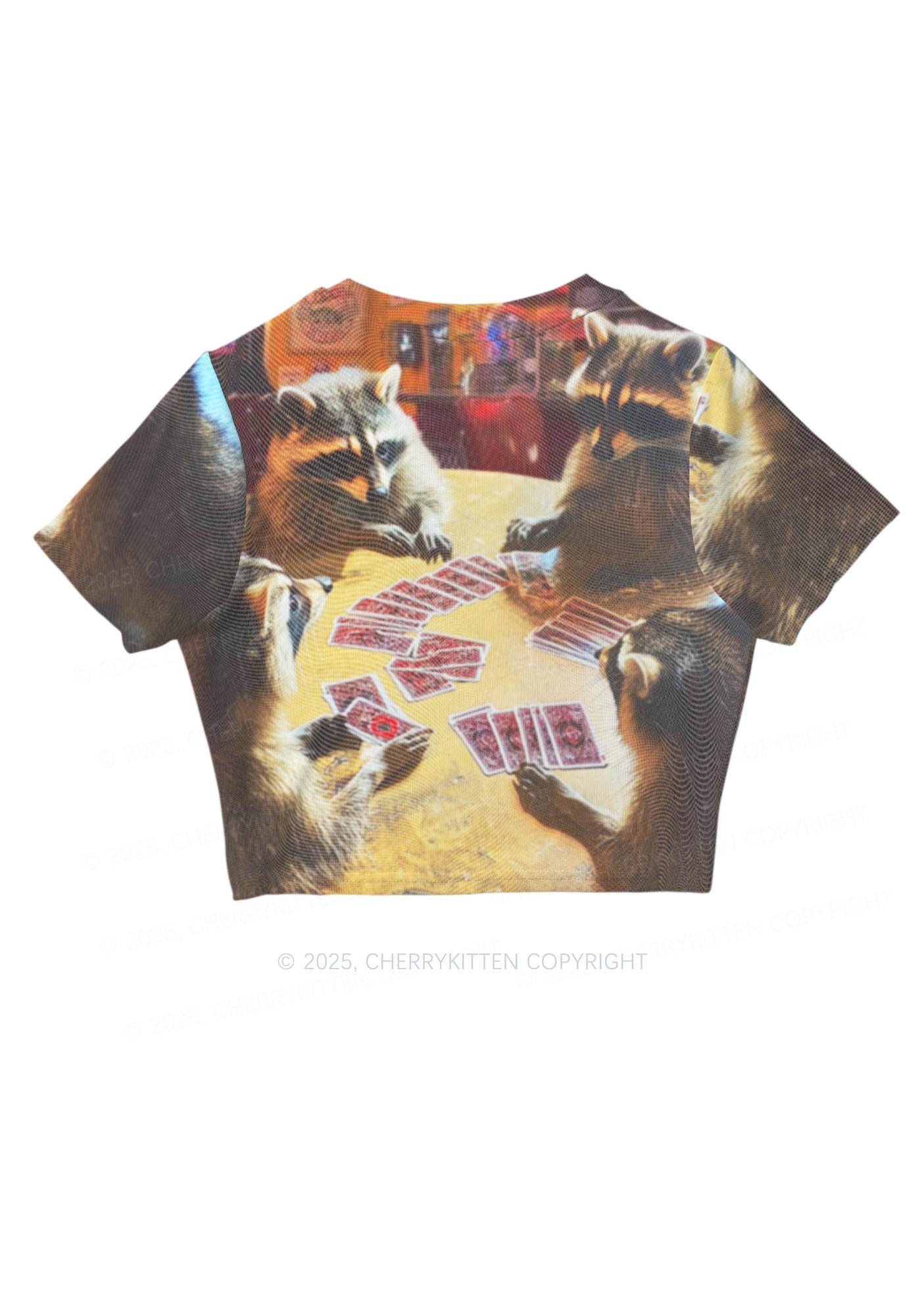 Raccoon Poker Y2K Mesh Crop Top Cherrykitten
