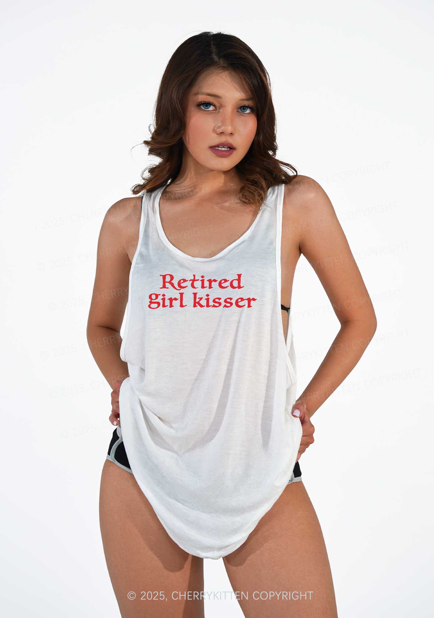 Retired Girl Kisser Pride Y2K Sheer Boyfriend Tank Cherrykitten