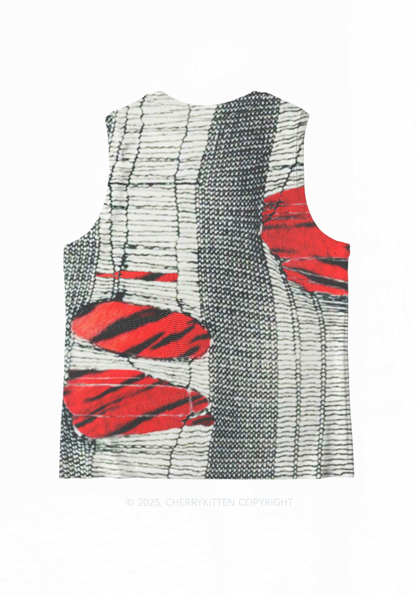 Tiger Striped Red Block Y2K Mesh Muscle Tank Cherrykitten
