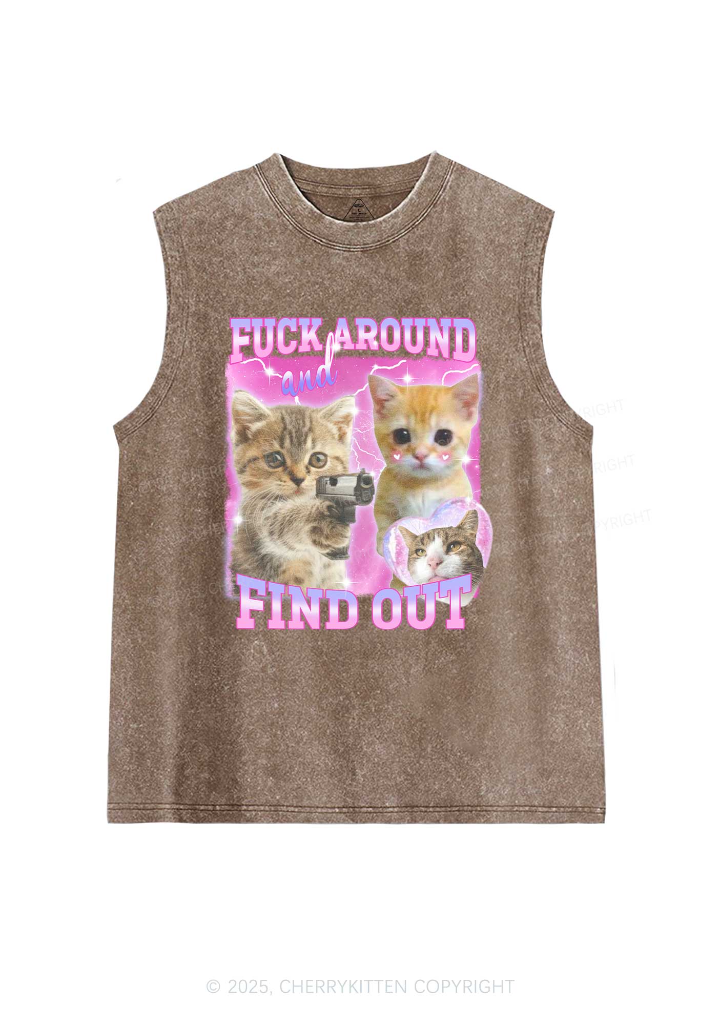 Fxxk Around Cats Y2K Washed Muscle Tank Cherrykitten