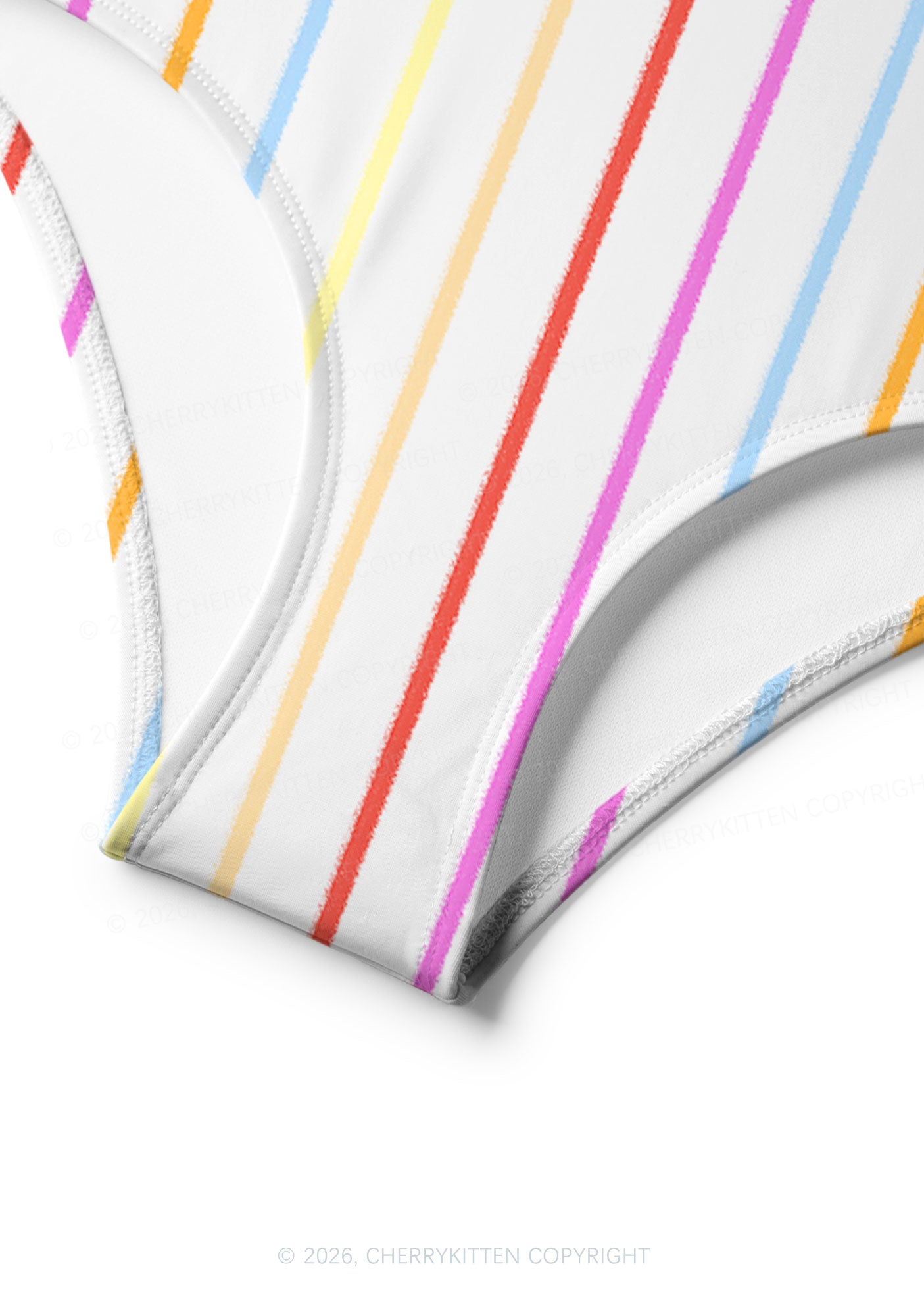 Rainbow Stripe On White Y2K Print Bikini Set Cherrykitten