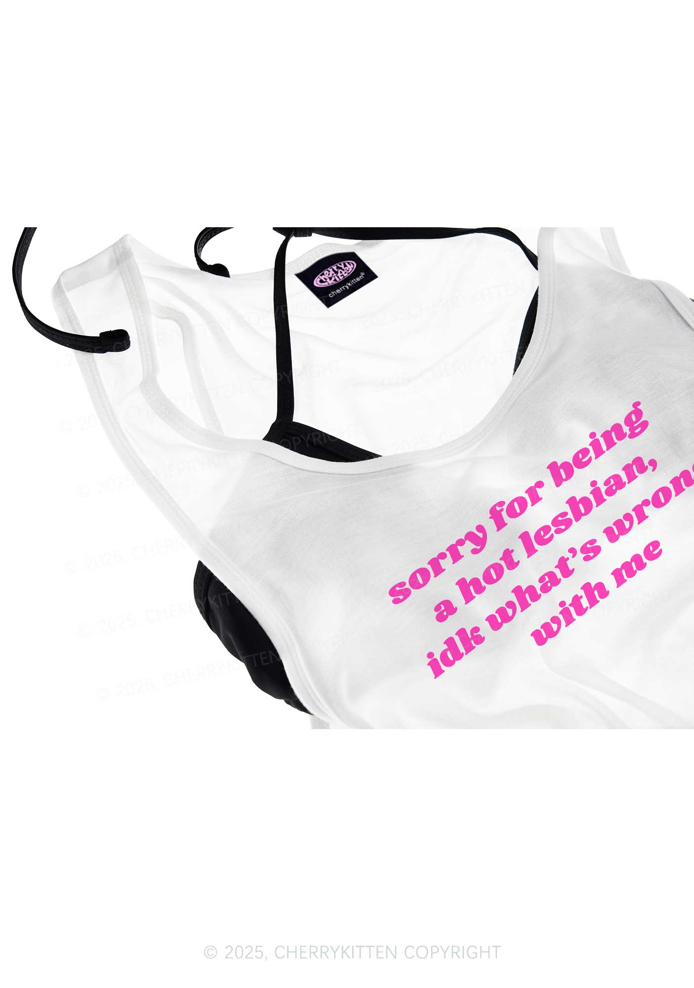 Sorry For Being Hot Lesbian Pride Y2K Sheer Boyfriend Tank Cherrykitten