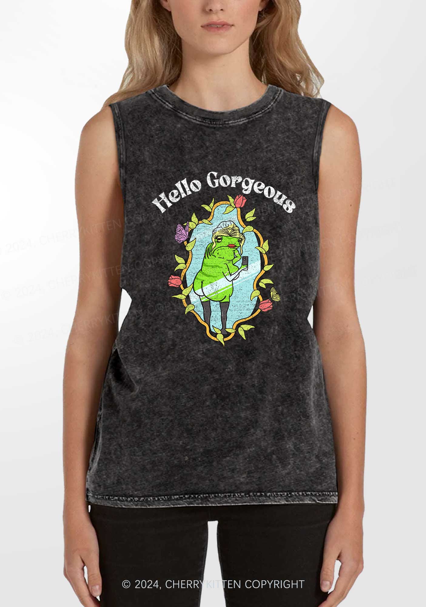 Hello Gorgeous Y2K Washed Tank Cherrykitten