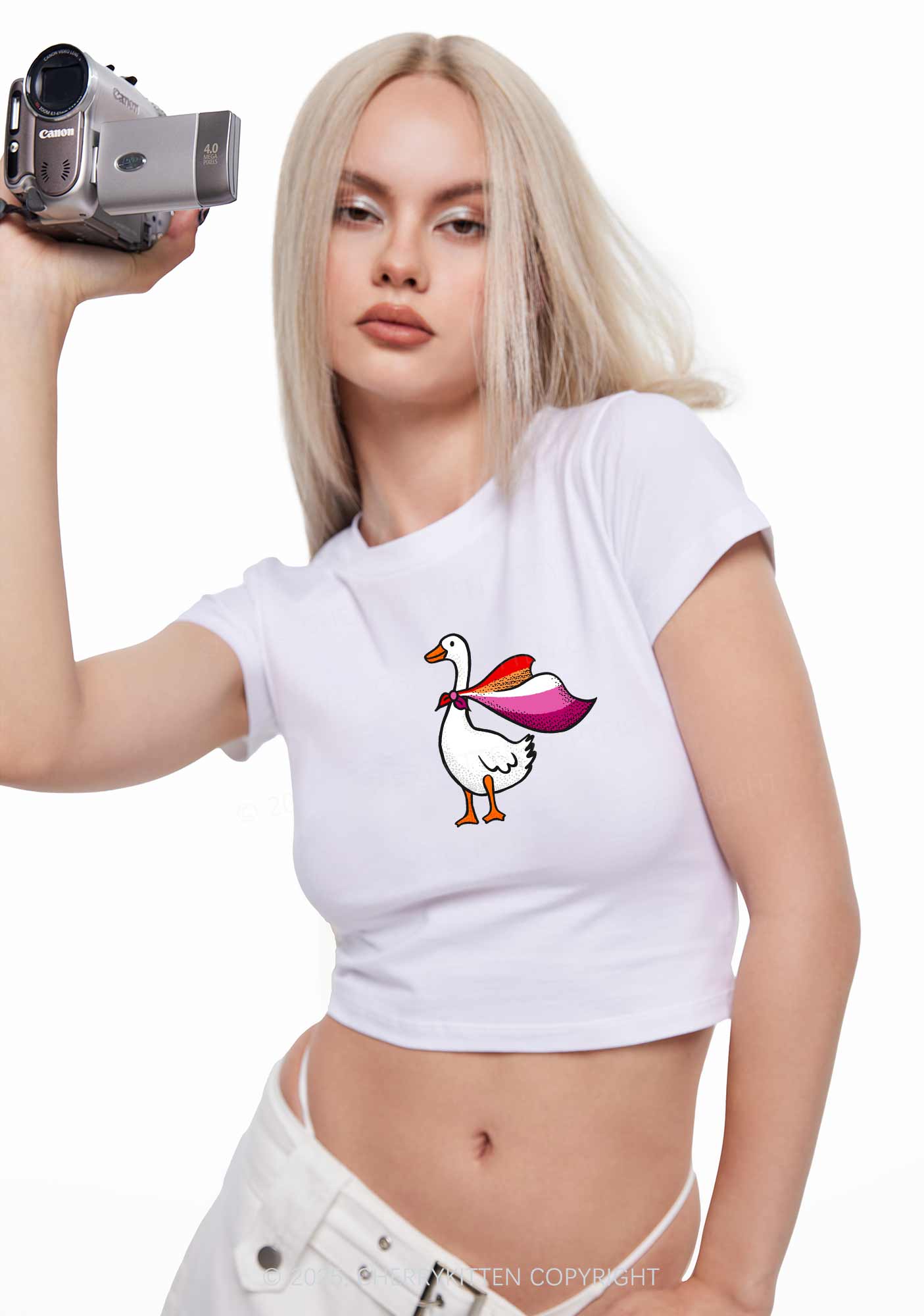 Lesbian Goose Pride Y2K Baby Tee Cherrykitten