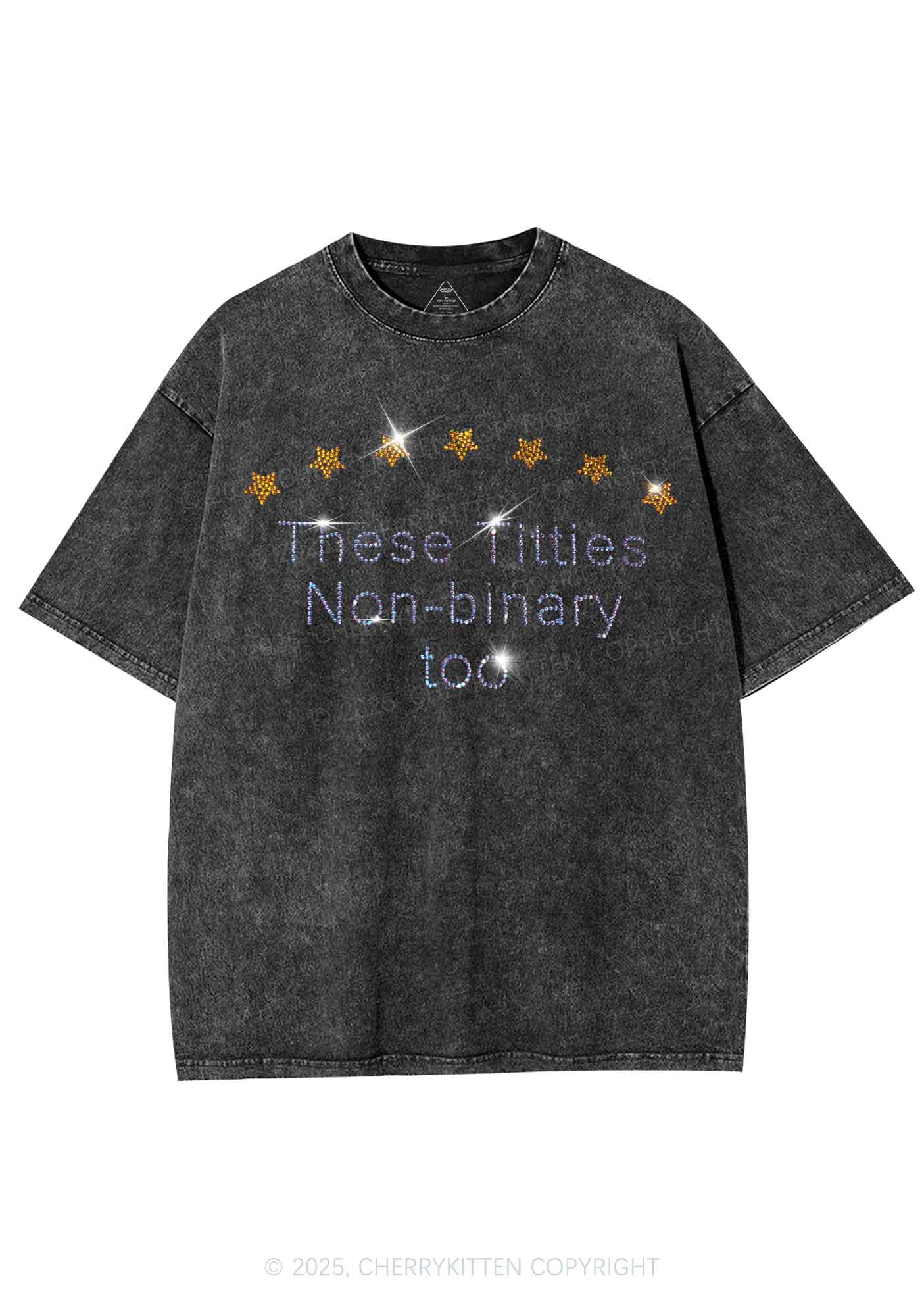 Rhinestone Txtties Nonbinary Too Y2K Shirts Washed Tee Cherrykitten