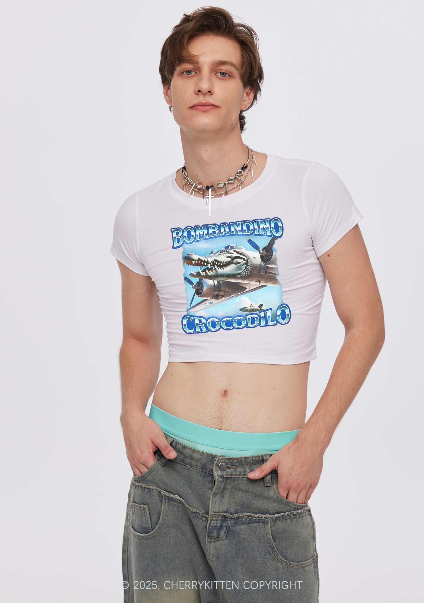 Bombandino Crocodilo Italian Brainrot Shirt Y2K Baby Tee Cherrykitten