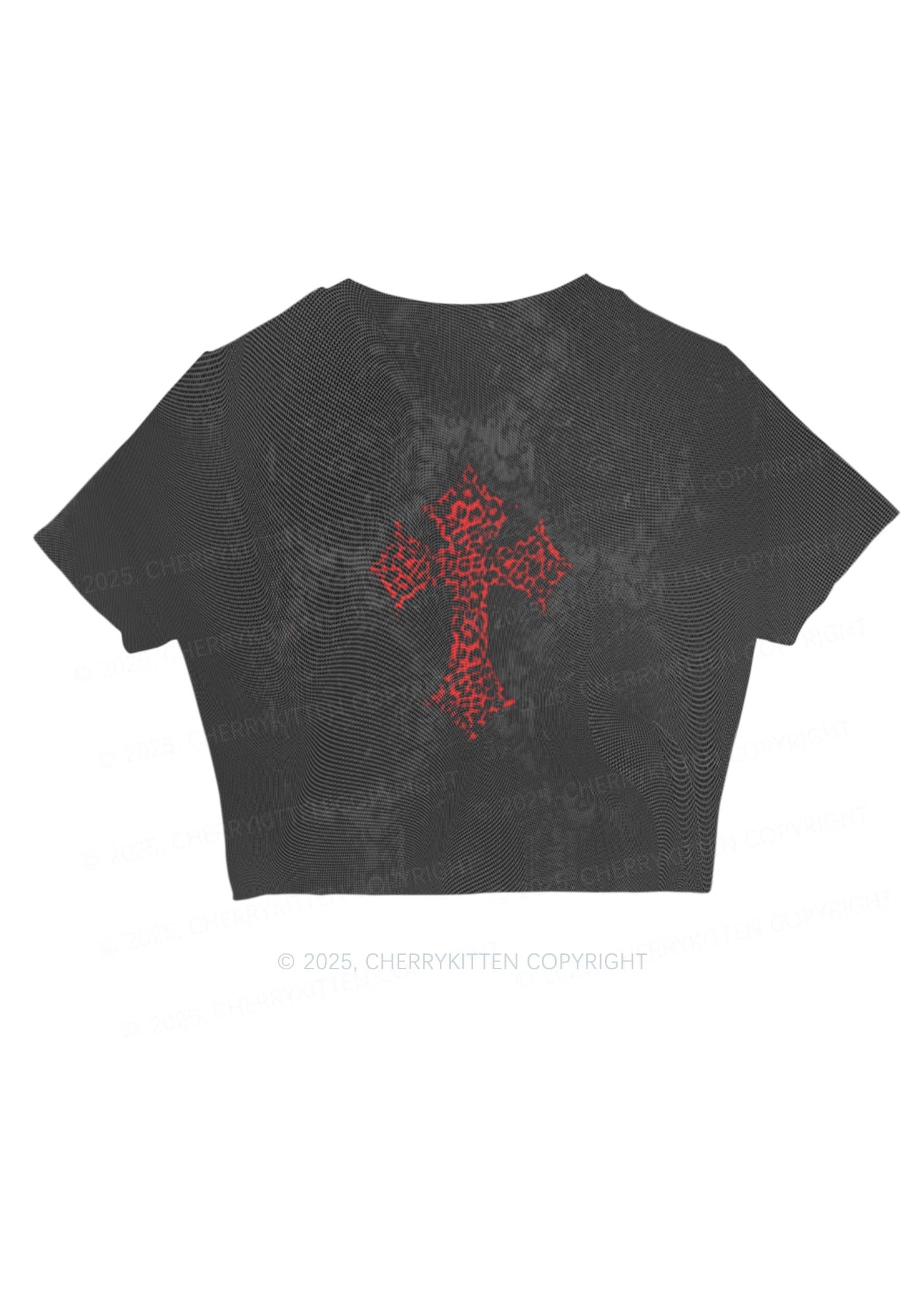 Dark Leopard Cross Y2K Mesh Crop Top Cherrykitten