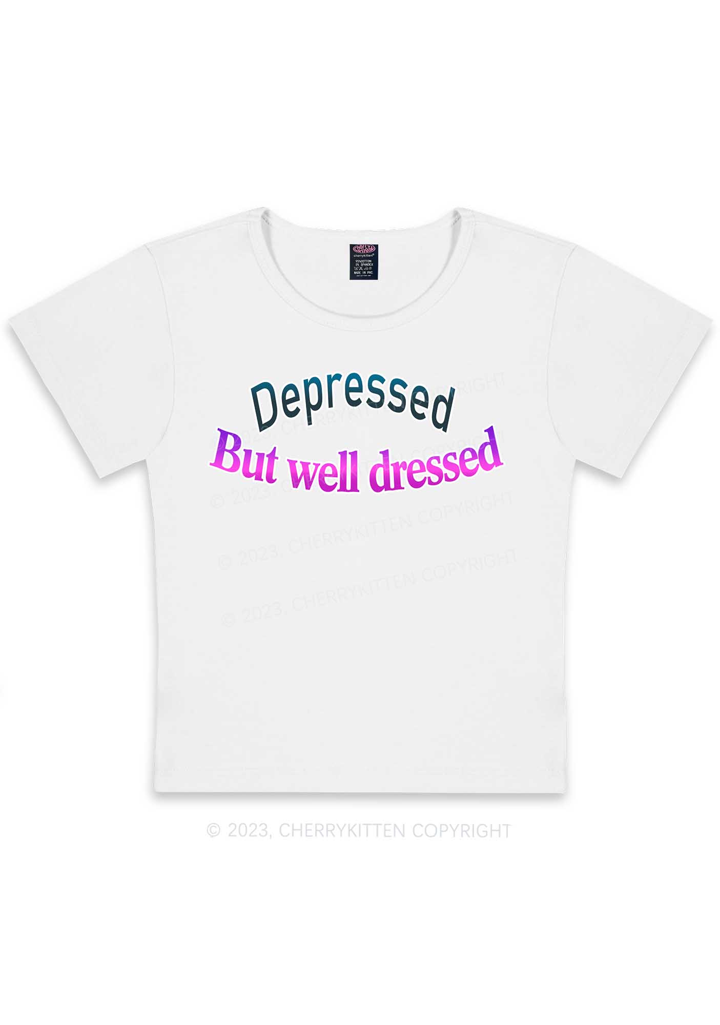 Curvy Depressed But Well Dressed Y2K Baby Tee Cherrykitten