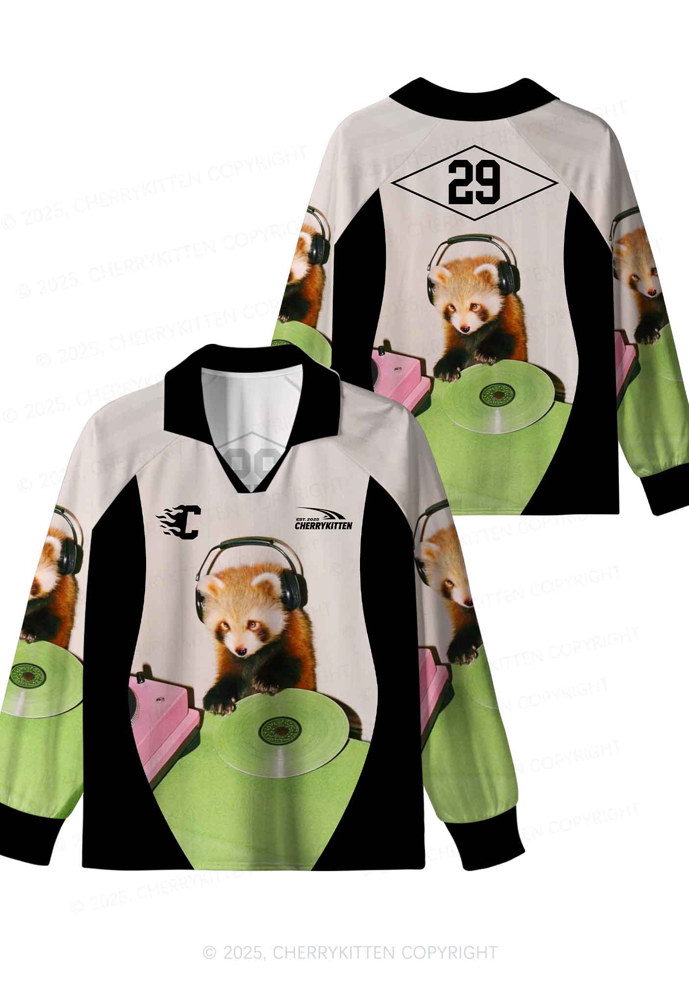 Custom Red Panda DJ Y2K Sport Long Sleeve Jersey Shirts Cherrykitten