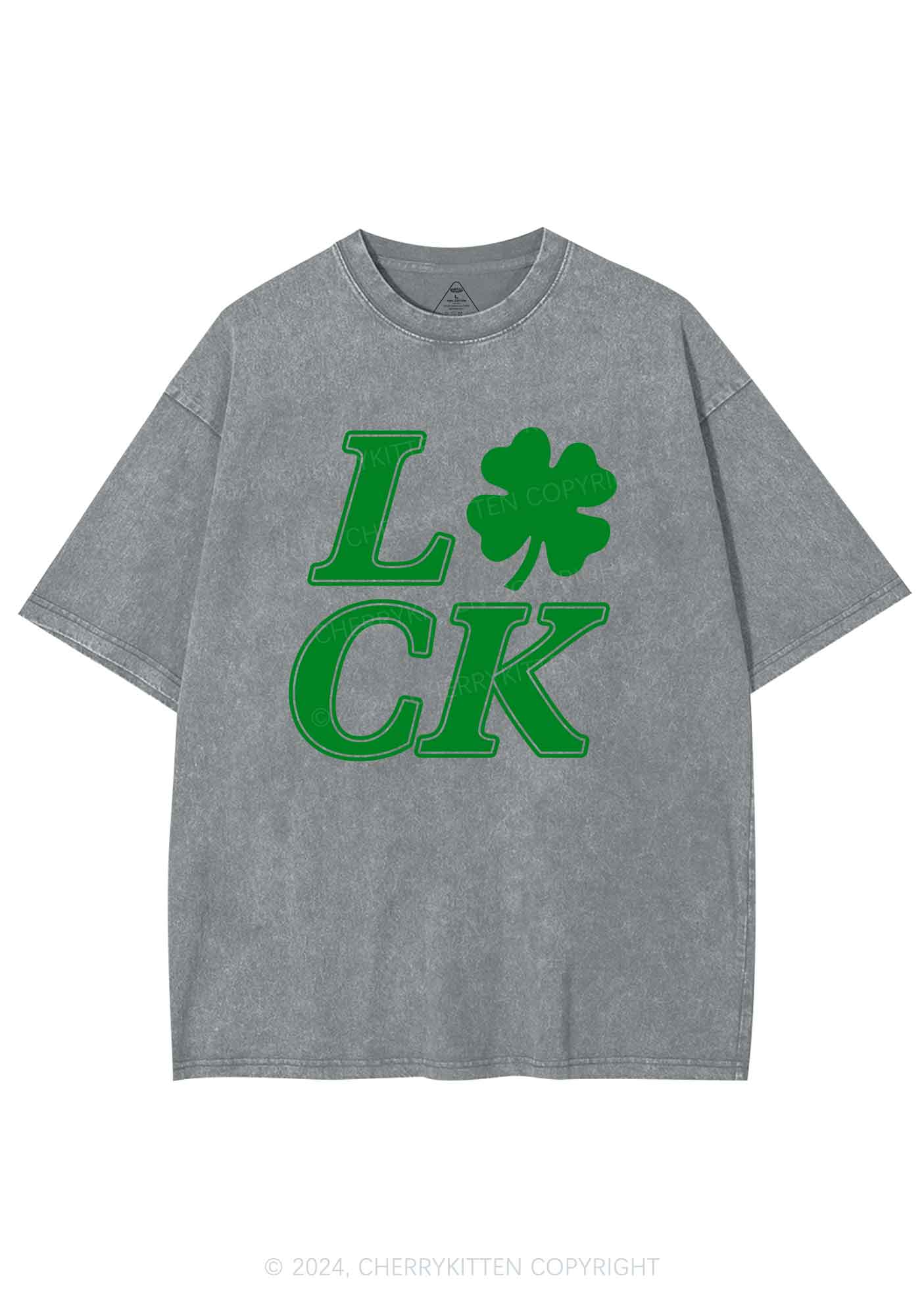 Lucky Clover St Patricks Y2K Washed Tee Cherrykitten