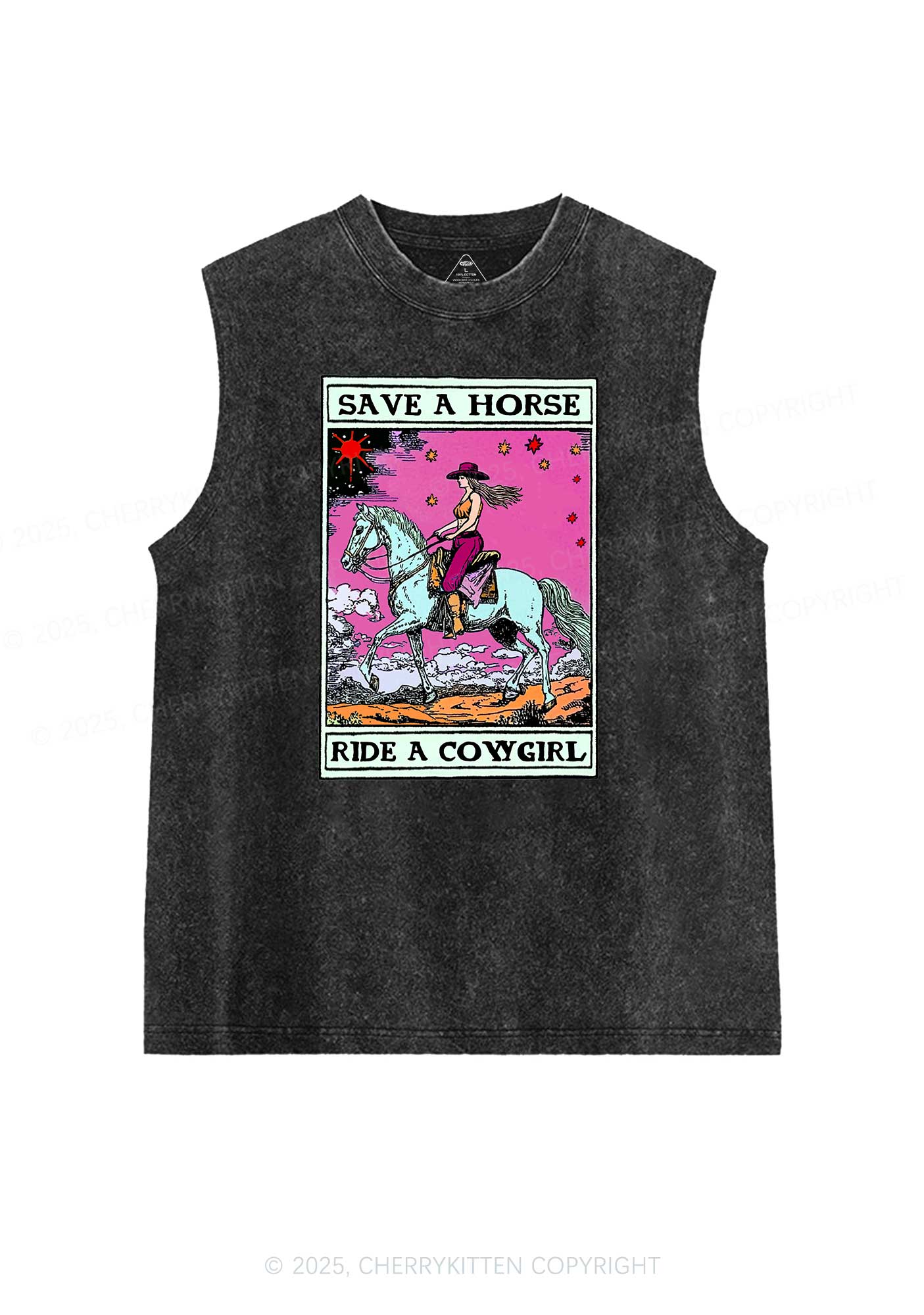 Save Horse Ride Cowgirl Pride Y2K Washed Muscle Tank Cherrykitten