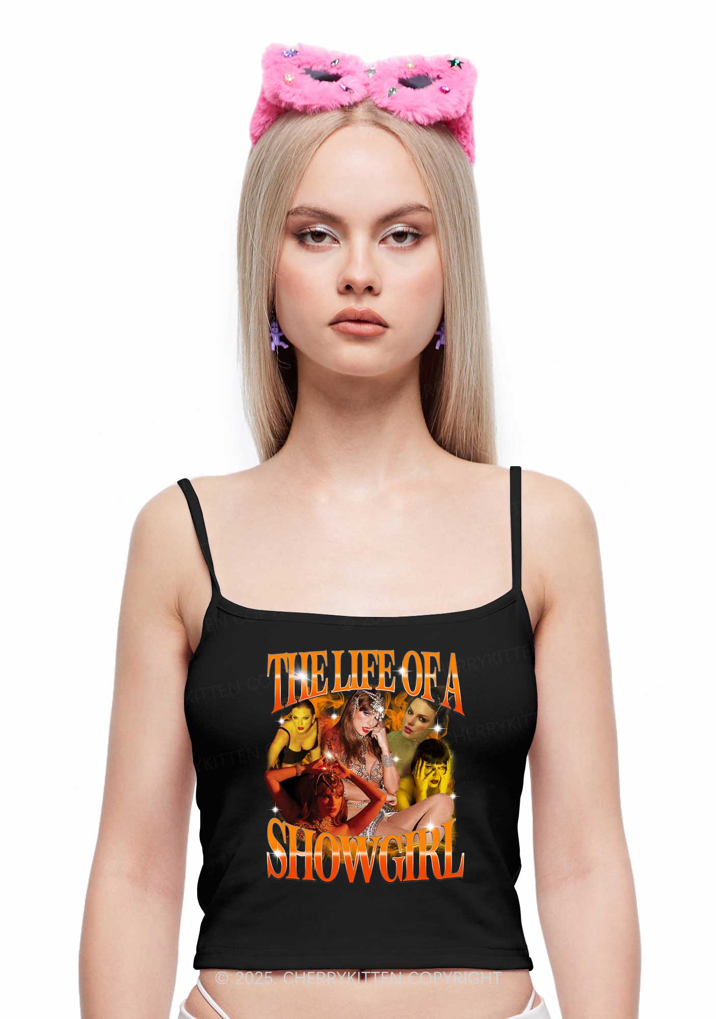 Orange Shiny Show TS Y2K Spaghetti Strap Cami Cherrykitten