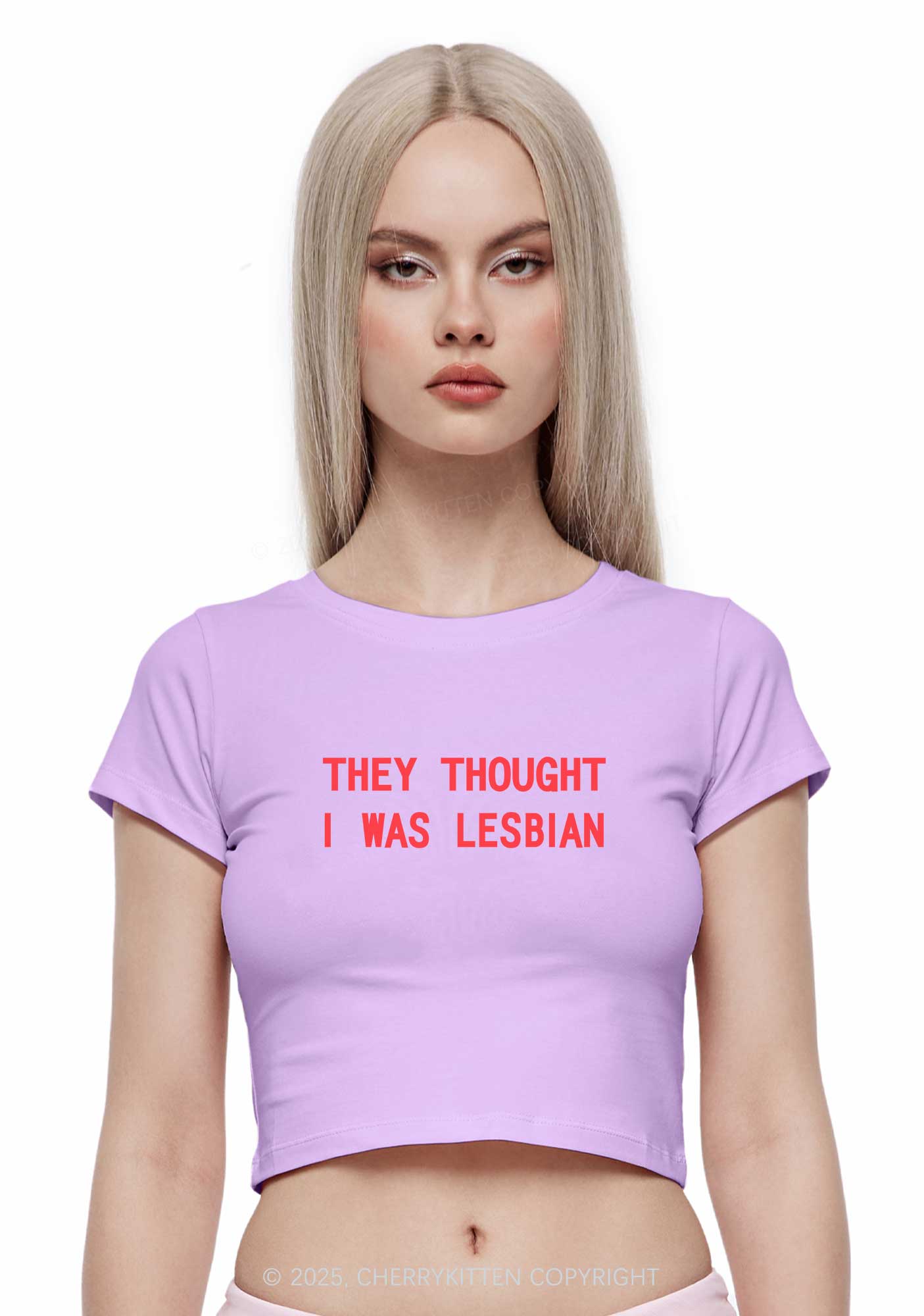 I Was Lesbian Two Sides Pride Y2K Baby Tee Cherrykitten