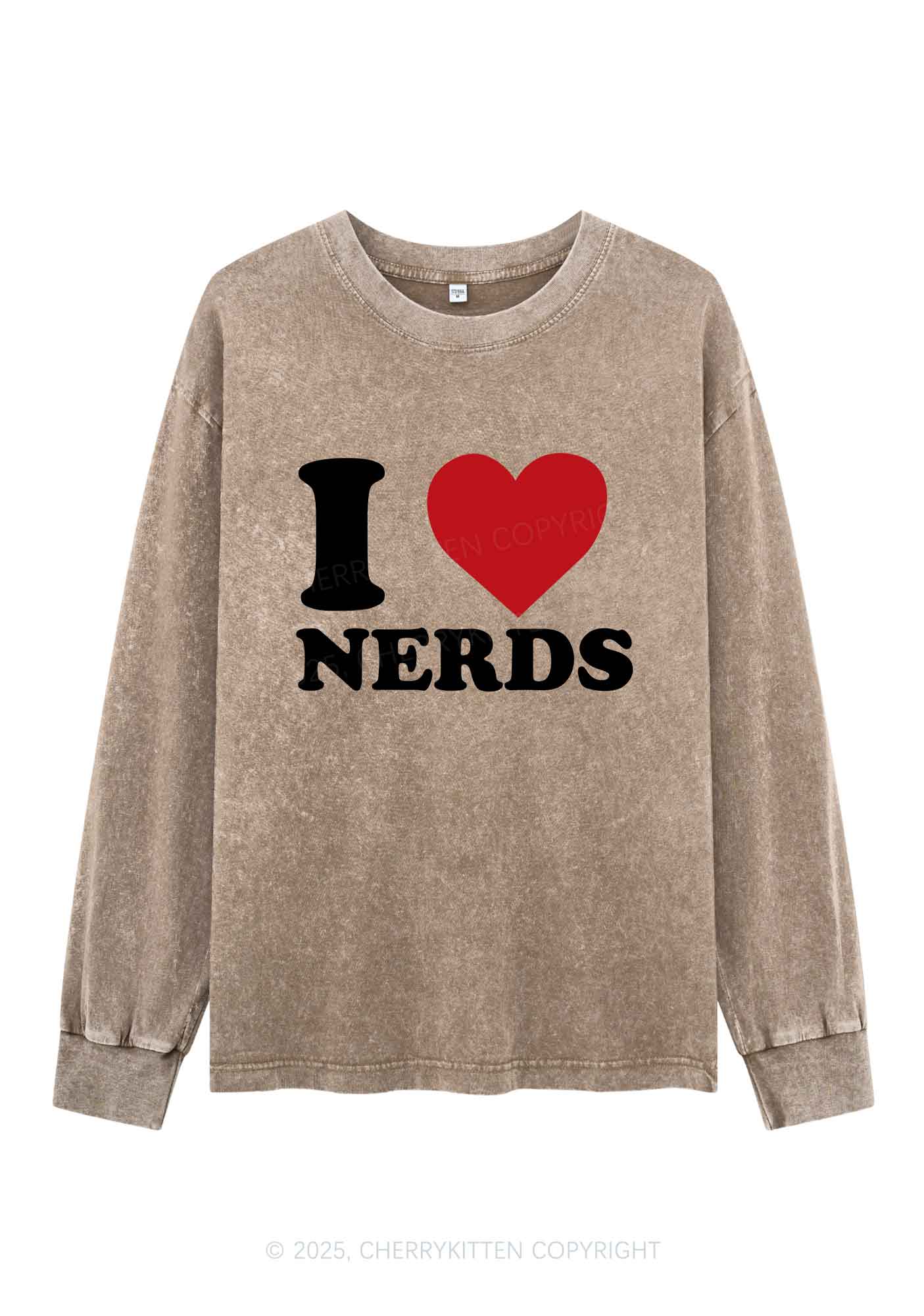 I Love Nerds Y2K Washed Long Sleeves Cherrykitten