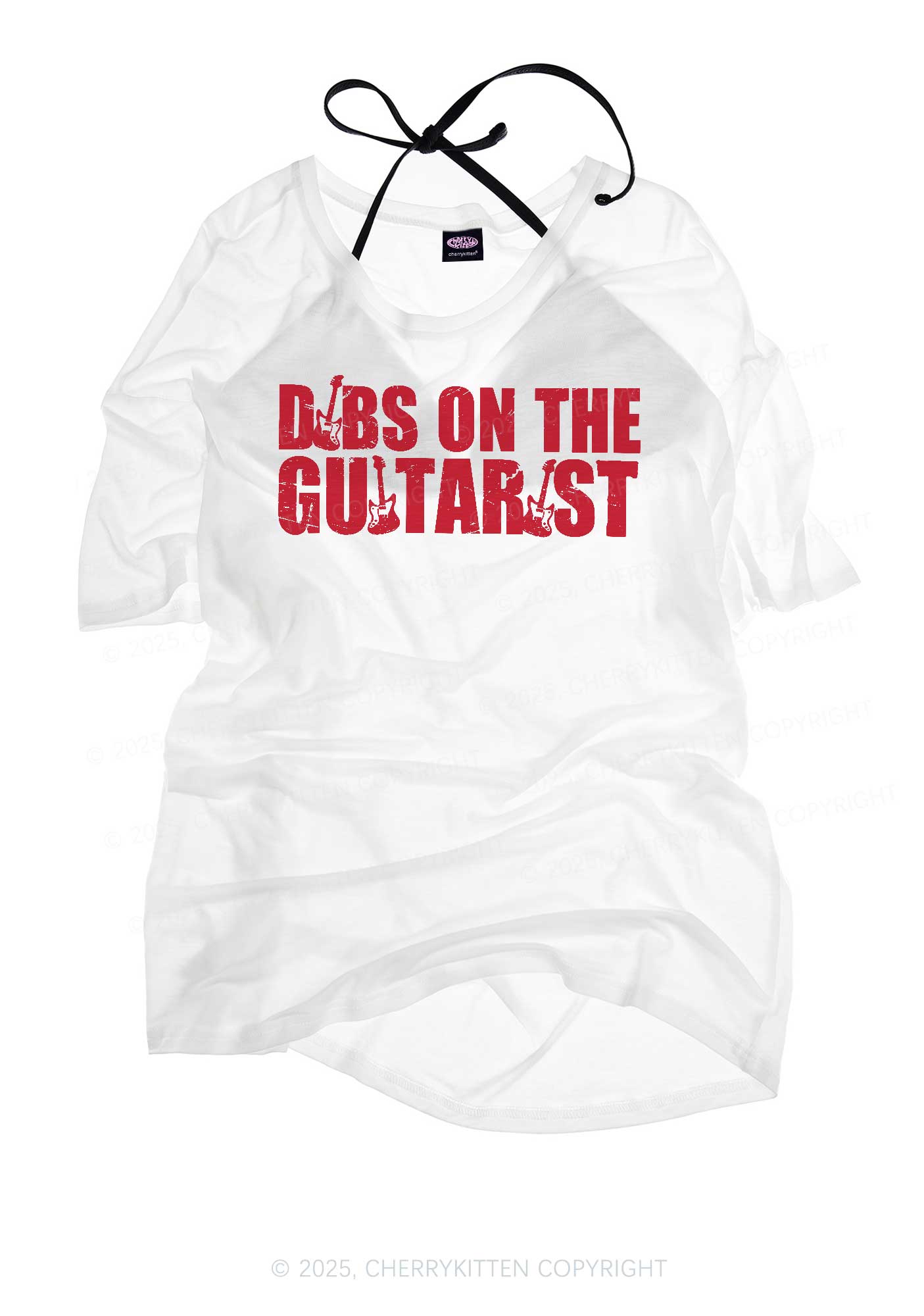 Dibs On The Guitarist Y2K Sheer Boyfriend Tee Cherrykitten