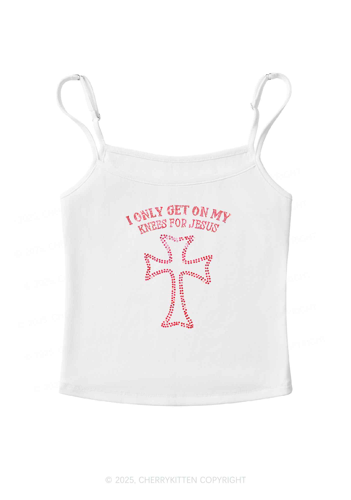 Rhinestone Get On Knees For Jesus Y2K Spaghetti Strap Cami Cherrykitten