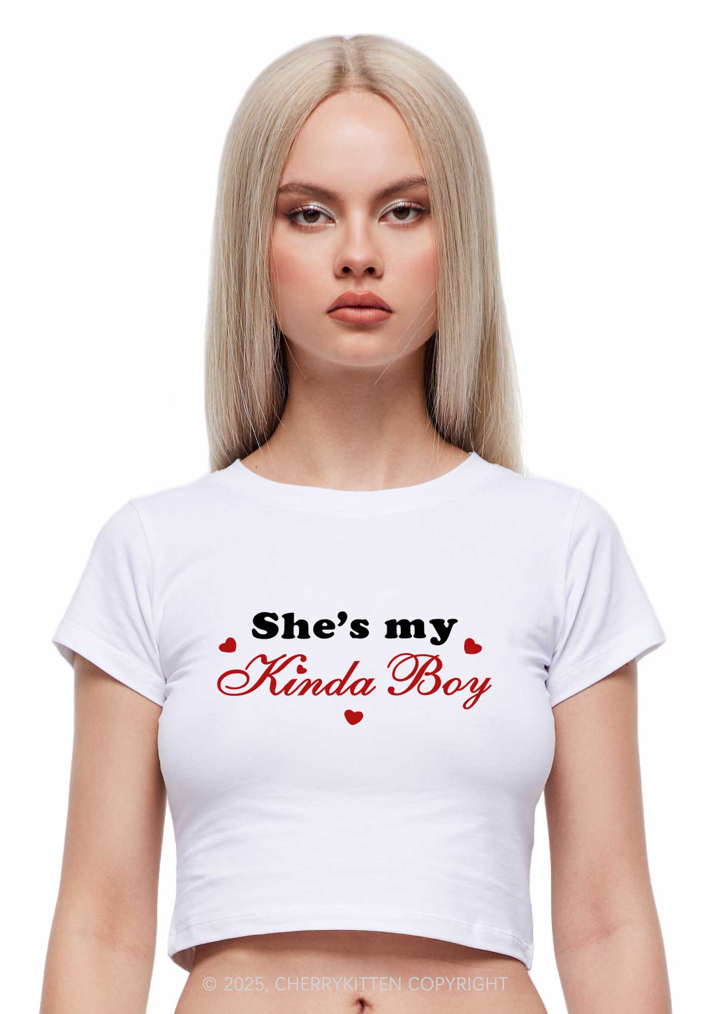 Shes My Kinda Boy Pride Y2K Baby Tee Cherrykitten