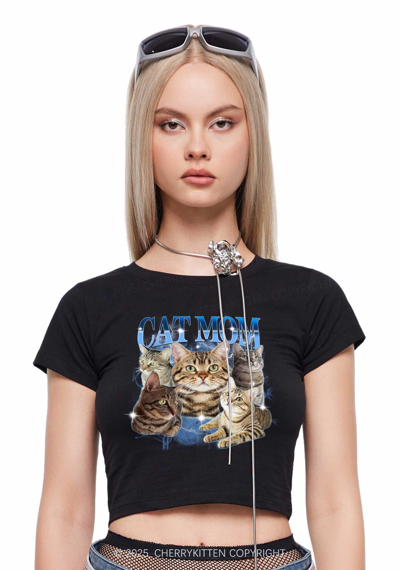 Custom Photo Cat Mom Y2K Baby Tee Cherrykitten
